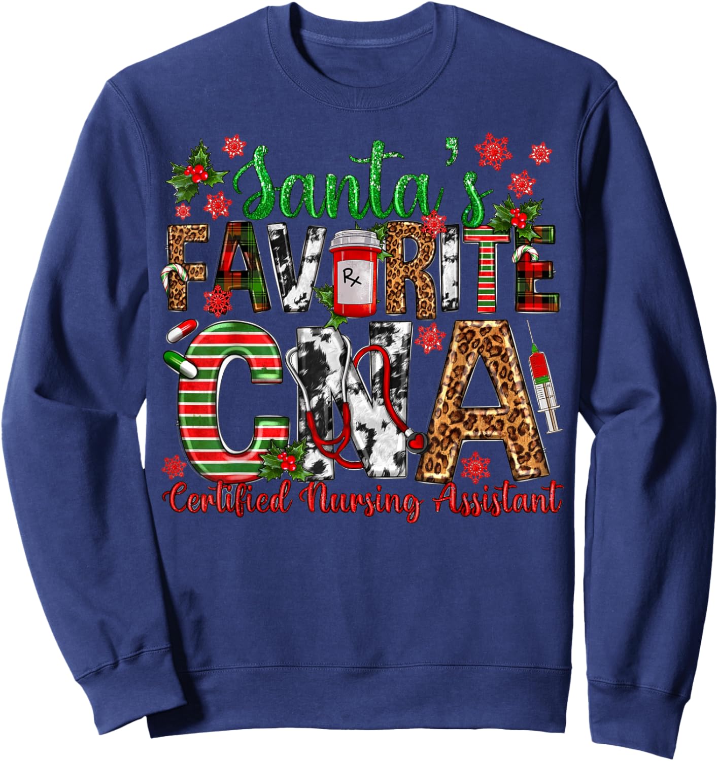 Santa's Favorite CNA Certified Nursing Assistant Christmas Sweatshirt - Sweatshirt | Navy