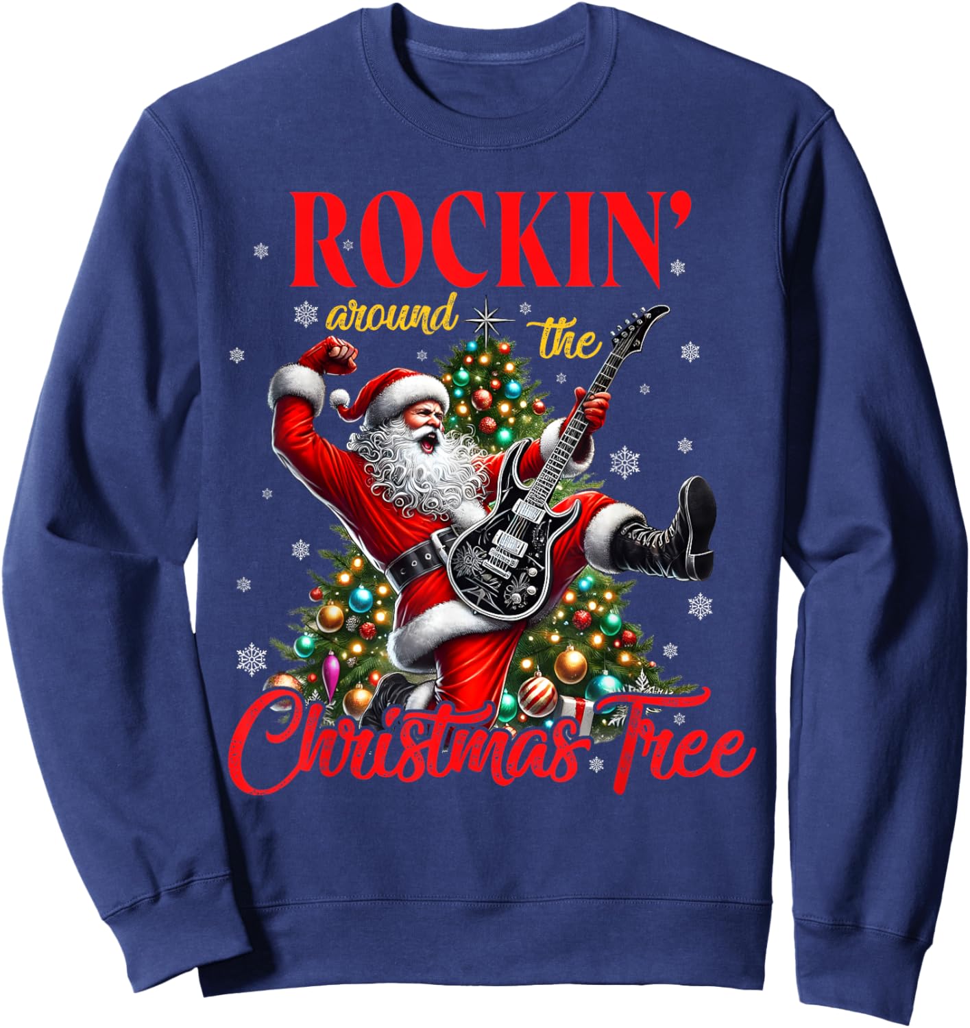Rocking Around the Christmas Tree Santa Rock And Roll Guitar Sweatshirt - Sweatshirt | Navy