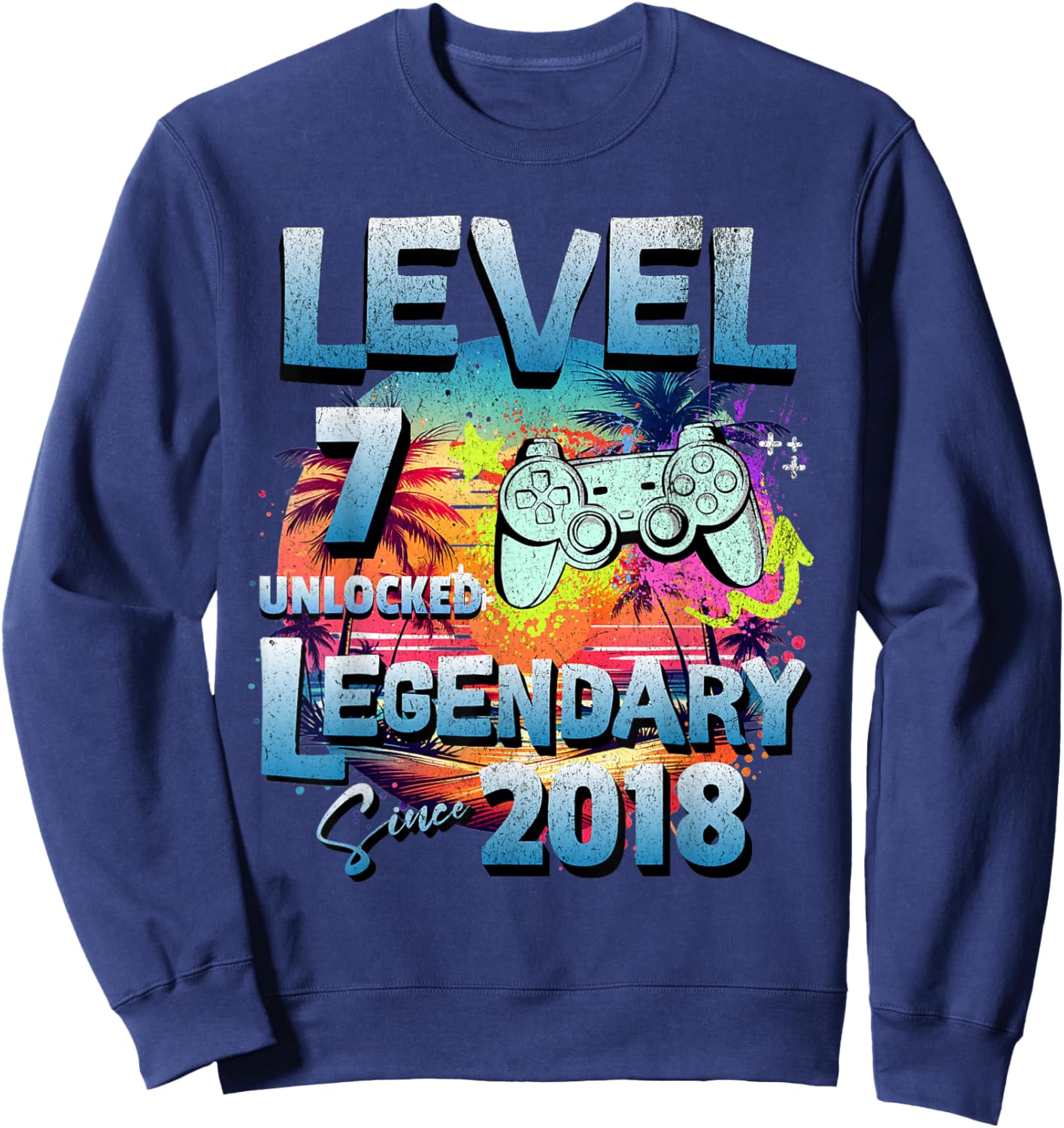 Level 7 years old unlocked since 2018 Legendary birthday Sweatshirt - Sweatshirt | Navy