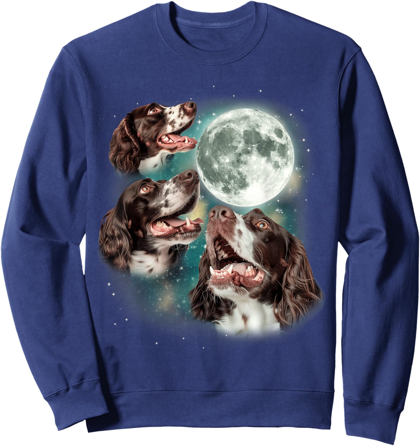 Three English Springer Spaniel Moon | 3 Howling Dogs Canine Sweatshirt - Sweatshirt | Navy