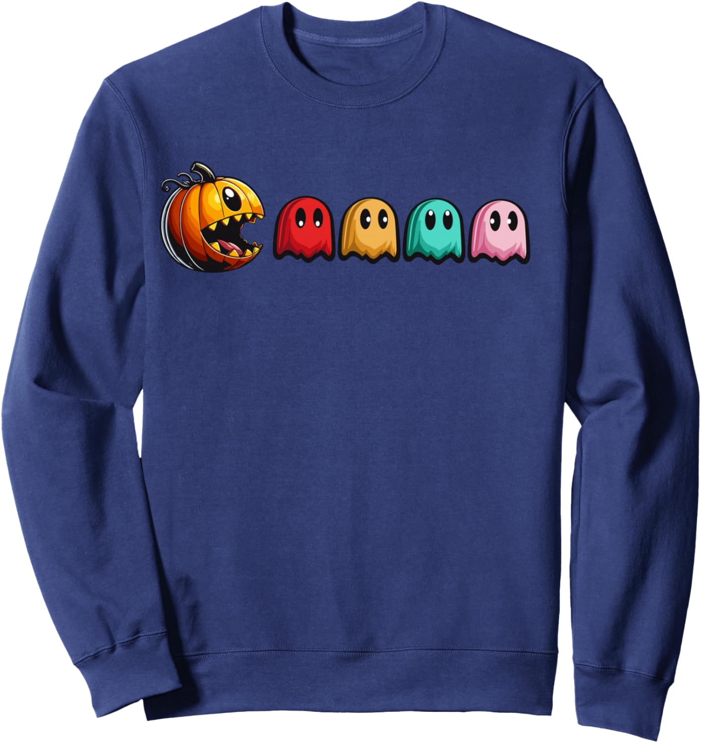Halloween Pumpkin vs. Ghosts Retro Video Game Sweatshirt - Sweatshirt | Navy