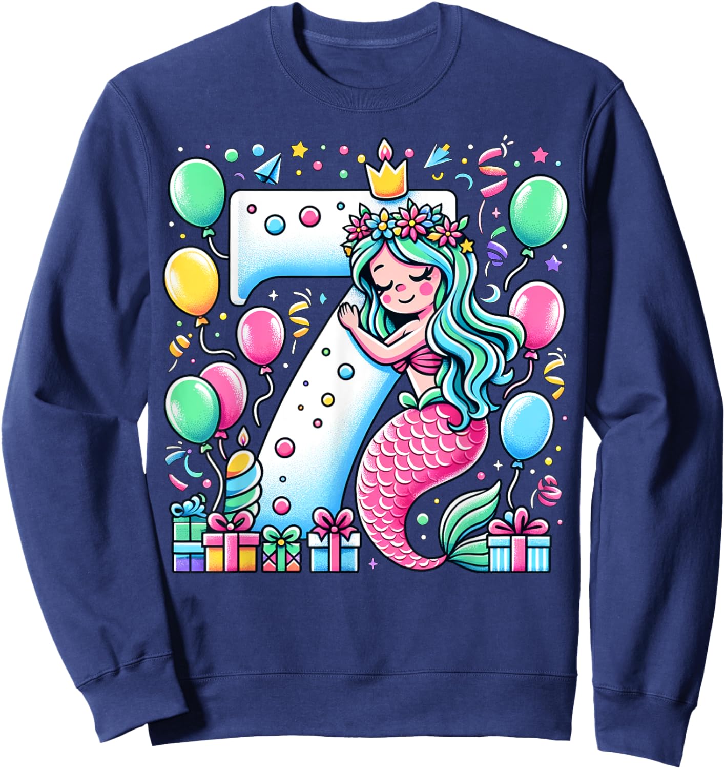 Mermaid 7th birthday for boy girl 7 years old seven Mermaid Sweatshirt - Sweatshirt | Navy