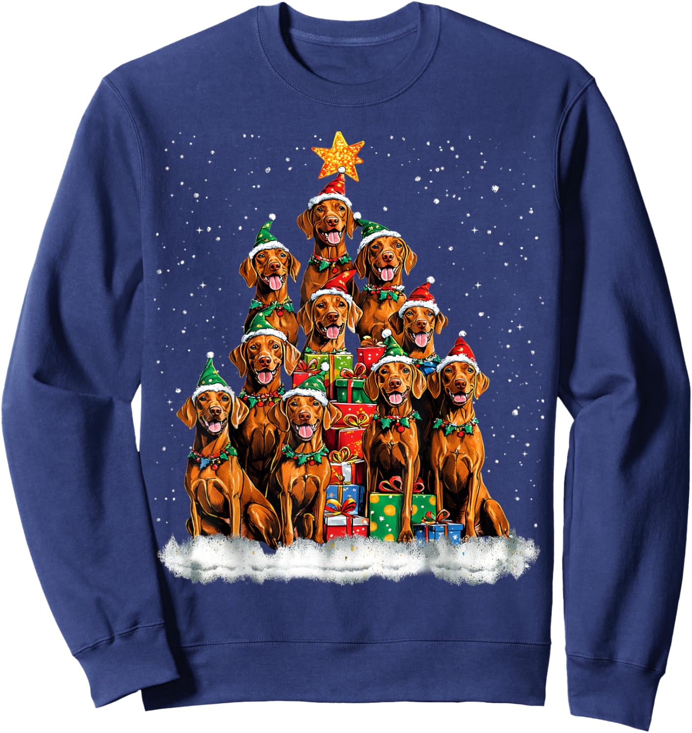 Vizsla Christmas Tree Dog Santa Xmas Boys Girls Merry Dogmas Sweatshirt - Sweatshirt | Navy