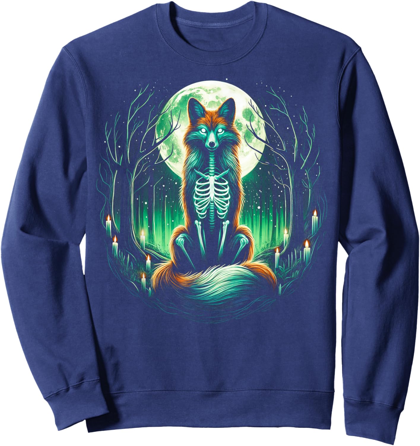 Cool Fox Skeleton Halloween Christmas Birthday Sweatshirt - Sweatshirt | Navy