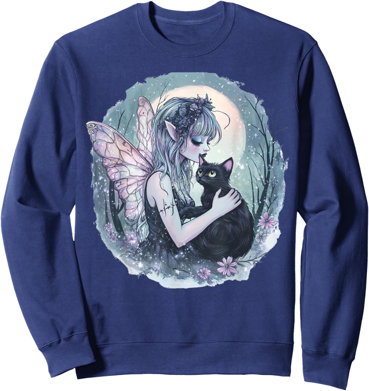 Forest Fairy Grunge Enchanting Gothic Cat Mystical Moon Women Kids Sweatshirt - Sweatshirt | Navy