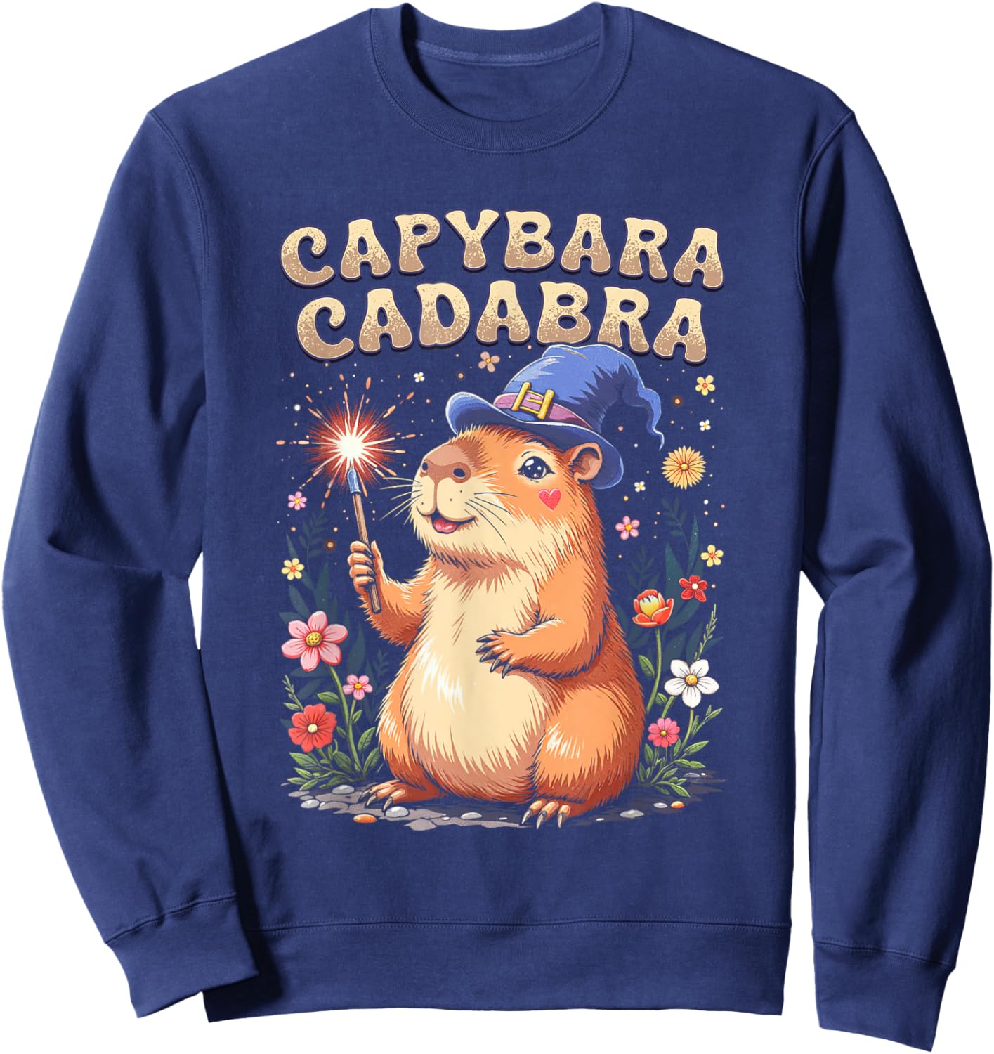 Capybara Cadabra Cute Wizard Capybara Funny Sweatshirt - Sweatshirt | Navy