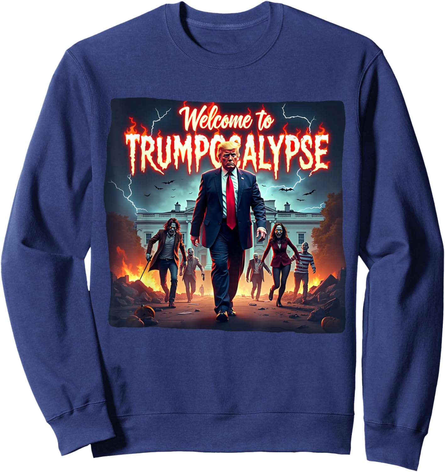 Welcome to Trump-ocalypse funny Donald Trump Halloween Sweatshirt - Sweatshirt | Navy