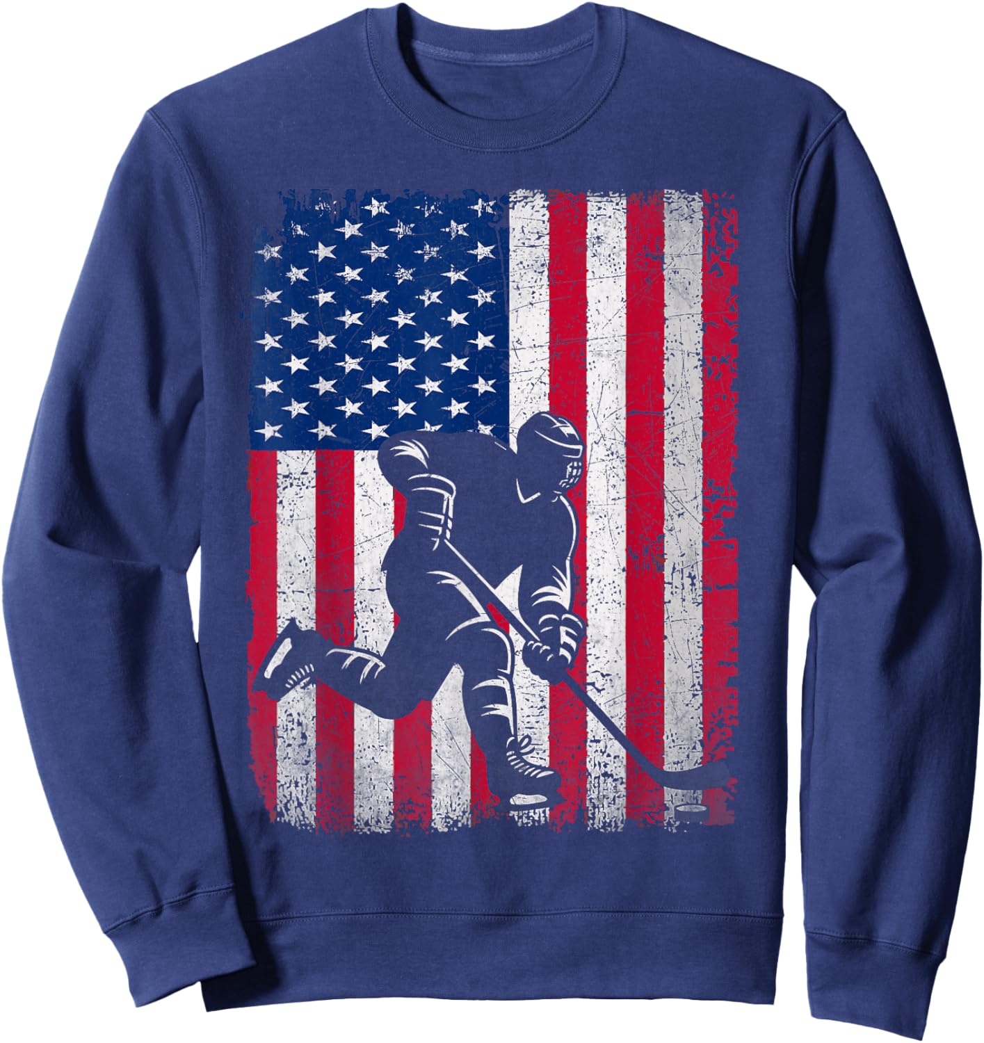 Ice Hockey US American Flag Boys Hockey Player Fan Sweatshirt - Sweatshirt | Navy