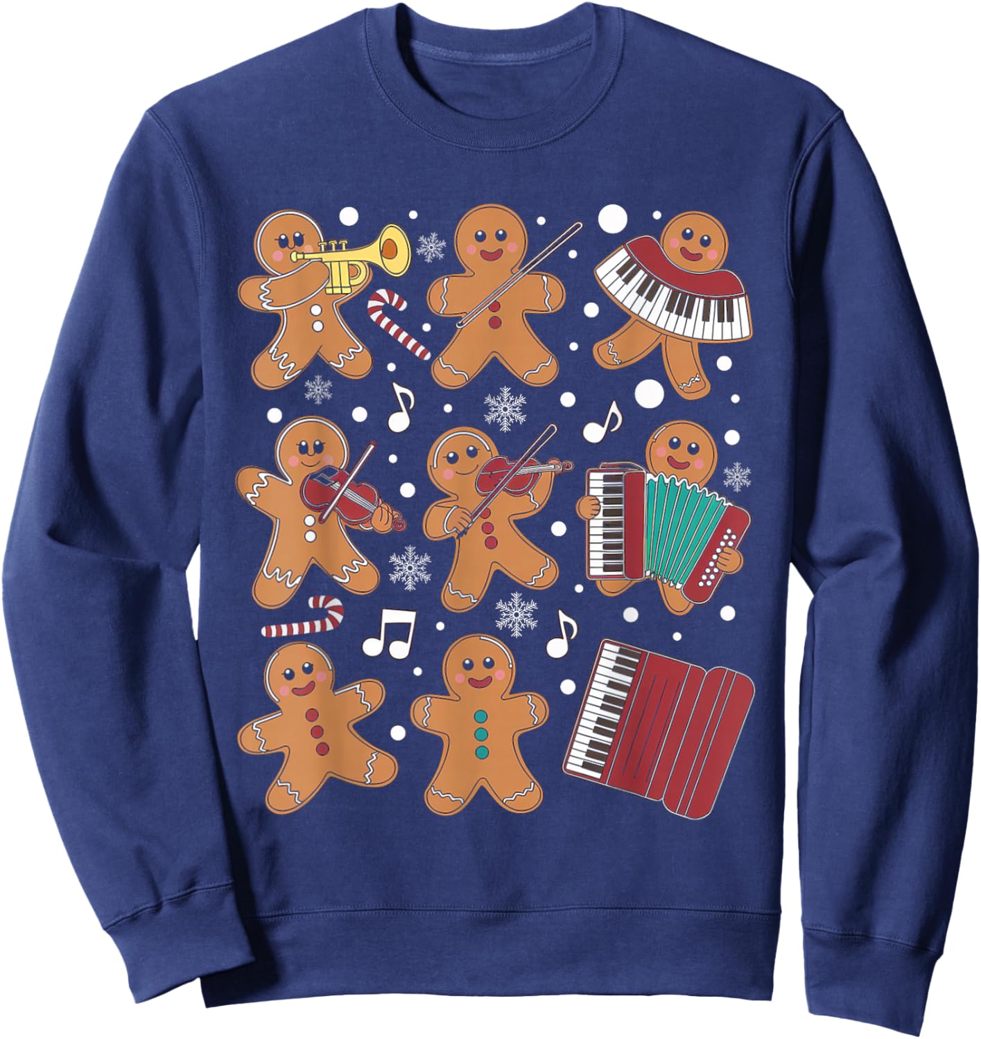 Christmas Musician Gingerbread Playing Musical Instruments Sweatshirt - Sweatshirt | Navy