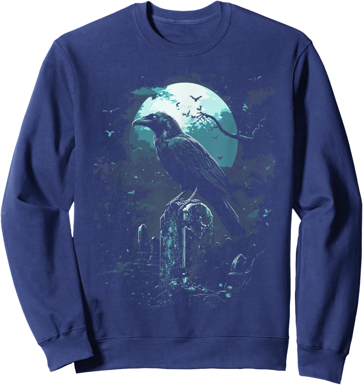 Halloween theme Gothic raven Spooky graveyard Raven Bird Gothic Raven art Cemetery Fantasy Sweatshirt - Sweatshirt | Navy
