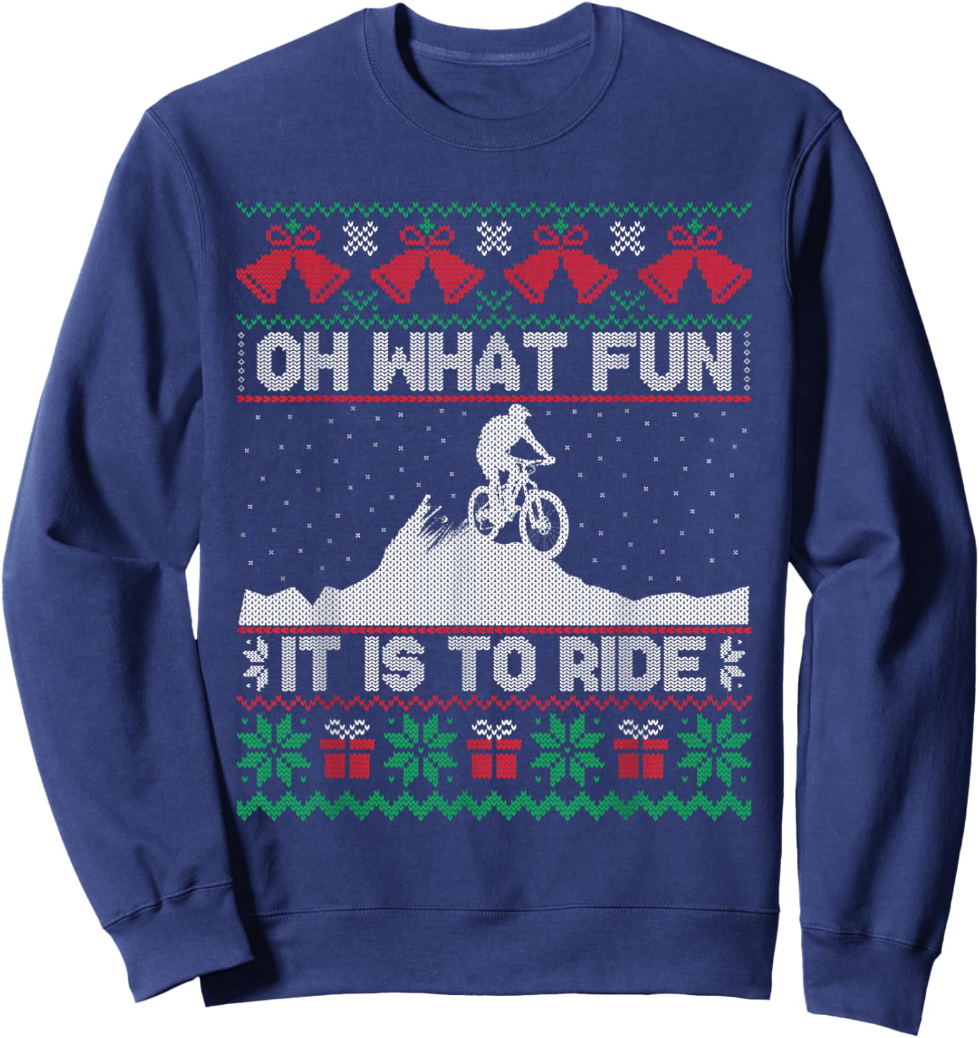 Oh What Fun It Is To Ride Mountain Biking Ugly Christmas Sweatshirt - Sweatshirt | Navy
