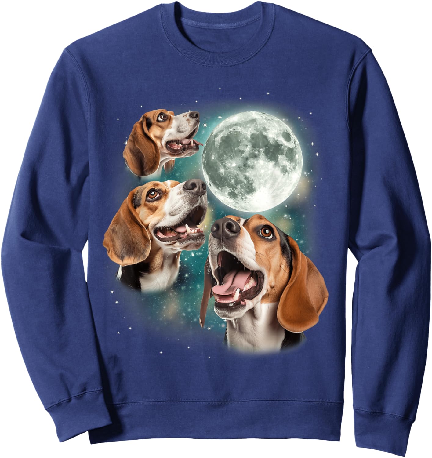 Three Beagle Moon | 3 Howling Beagles Funny Dog Canine Meme Sweatshirt - Sweatshirt | Navy