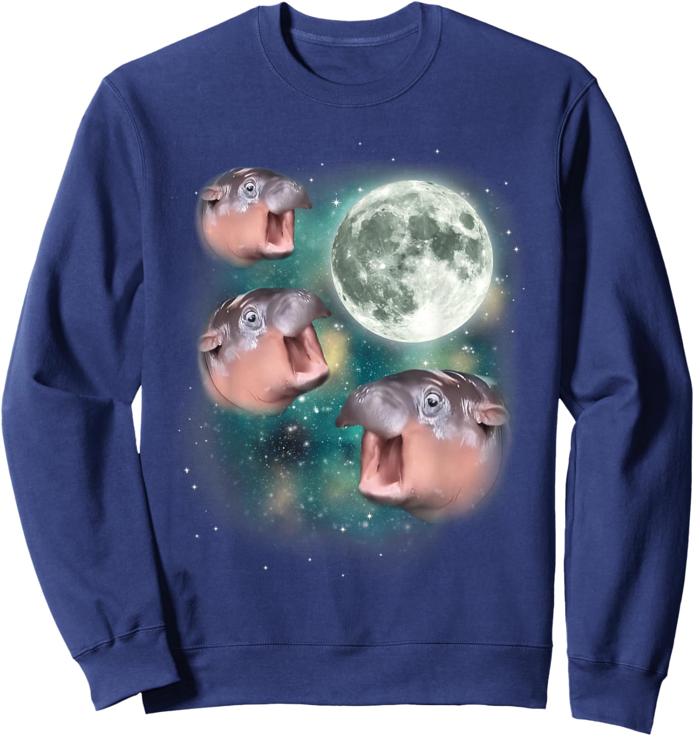 3 Moon-Deng | Baby Hippo Meme Funny Cute Hippopotamus Animal Sweatshirt - Sweatshirt | Navy