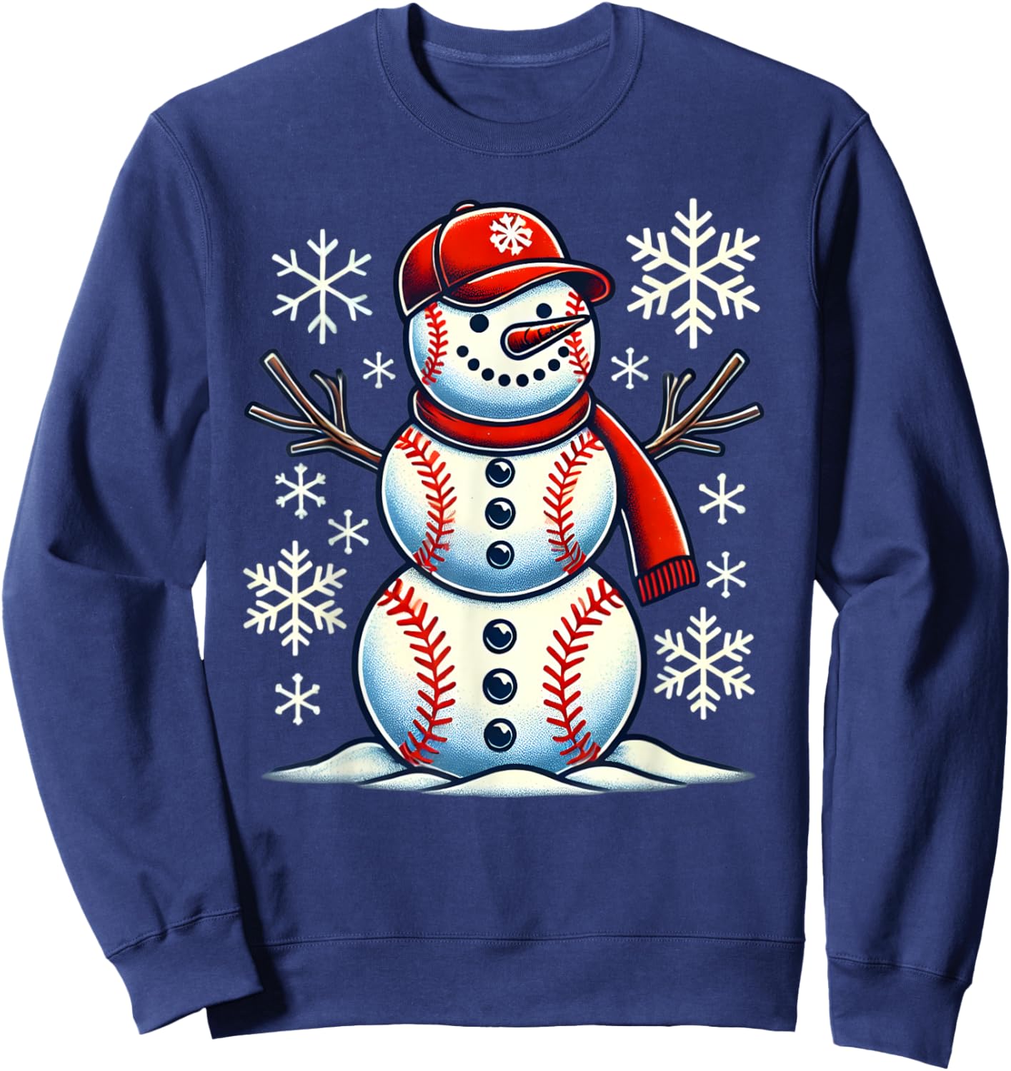 Christmas Baseball Snowman Boys Baseball Christmas Women Men Sweatshirt - Sweatshirt | Navy
