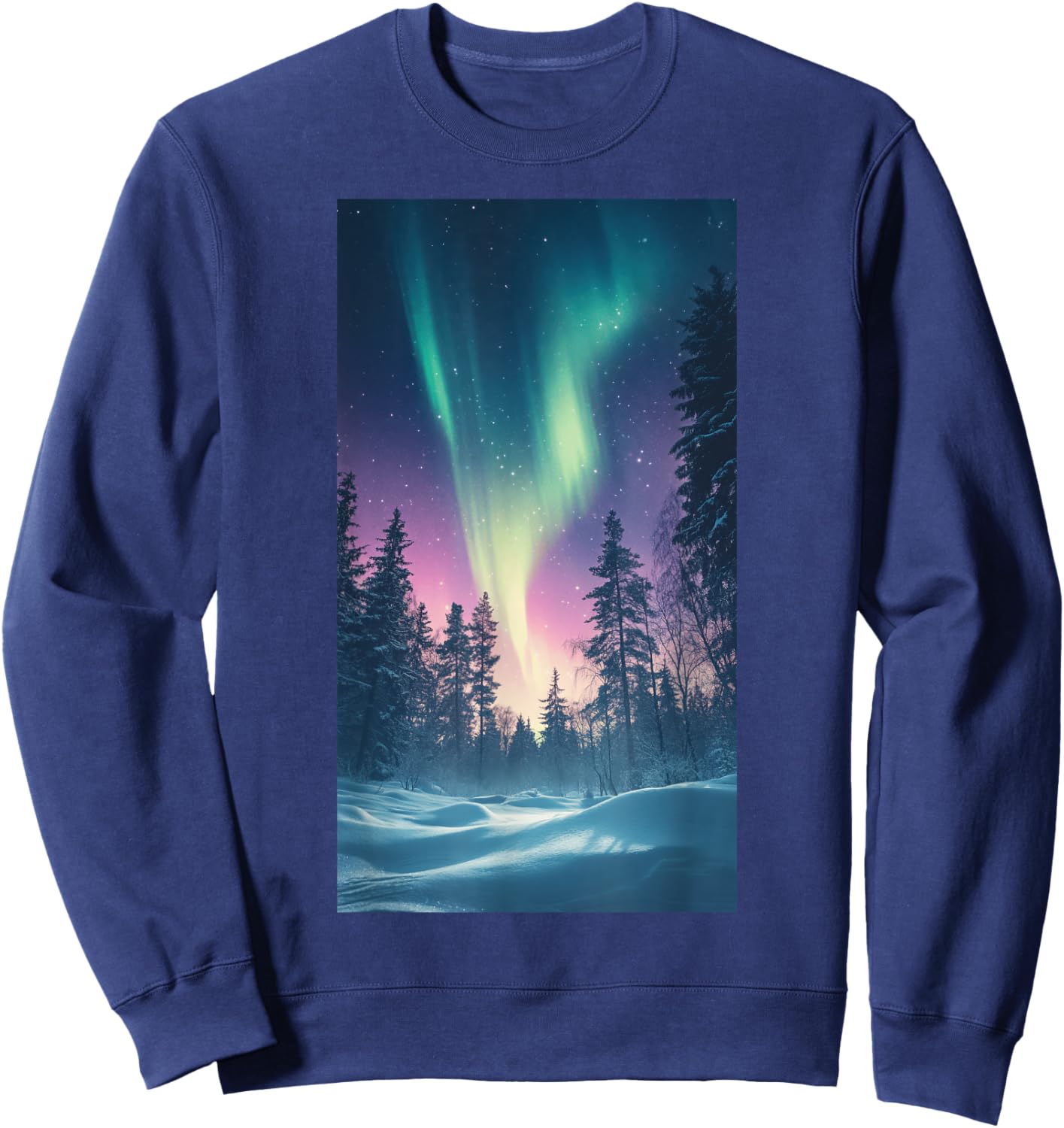 Northern Lights Snowy Forest Aurora borealis Sweatshirt - Sweatshirt | Navy