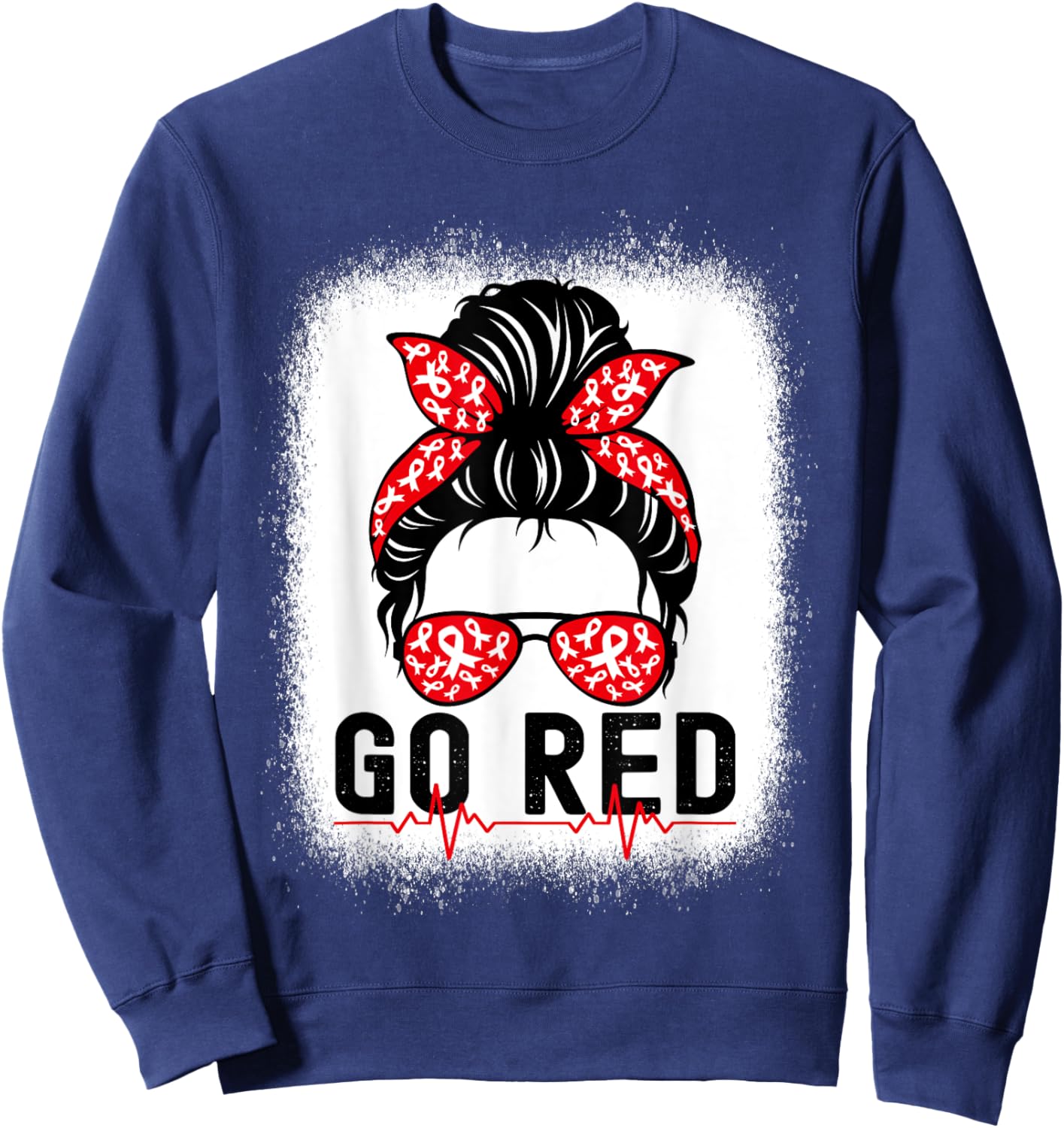 Go Red American Heart Disease Awareness Messy Bun Sweatshirt - Sweatshirt | Navy