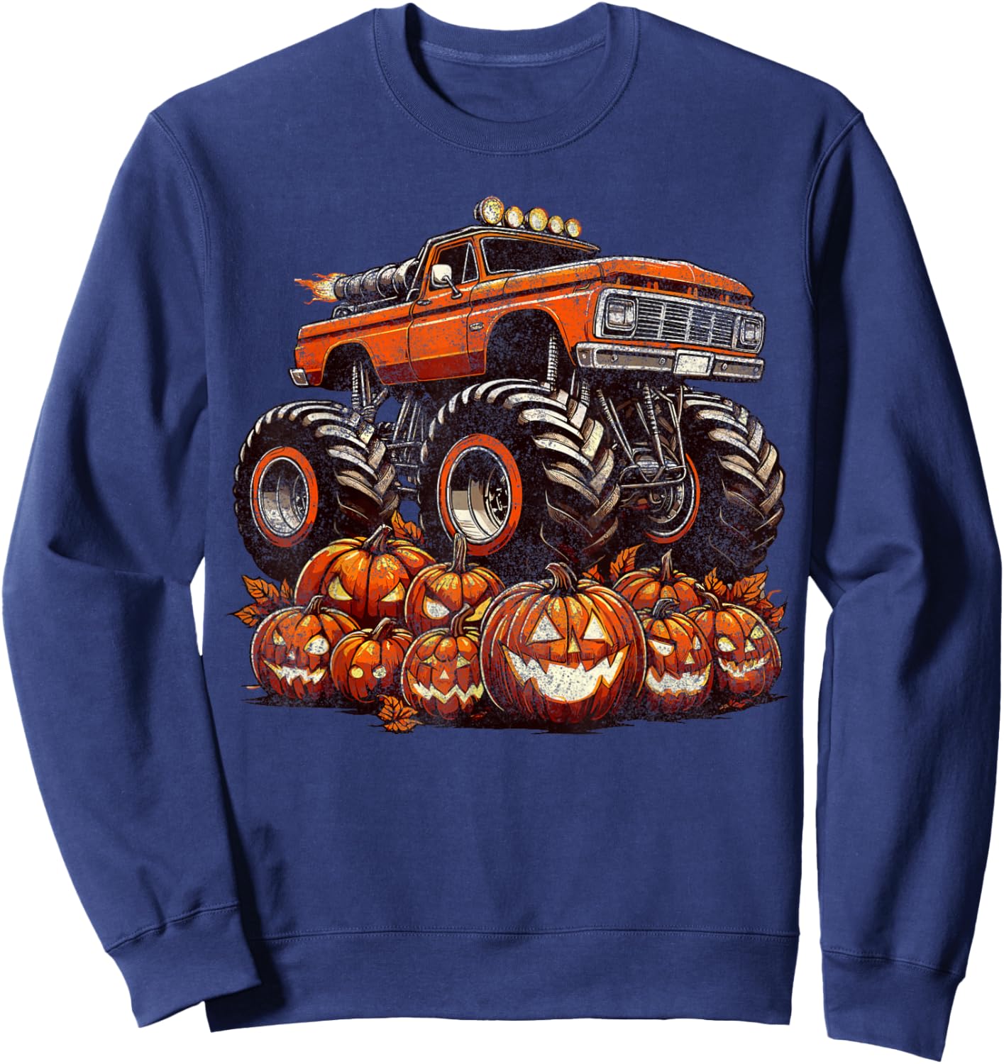 Halloween Monster Truck Boys Pumpkin Halloween Sweatshirt - Sweatshirt | Navy