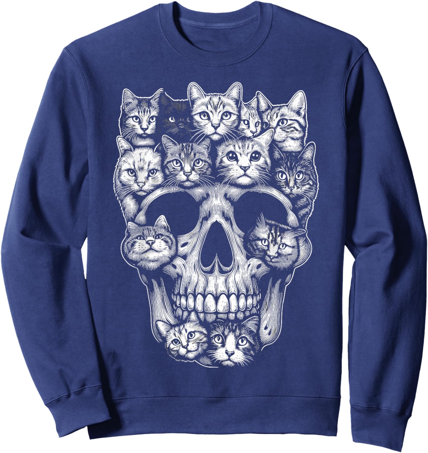 Cat Skull Skeleton Kitty Halloween Costume Cat Sweatshirt - Sweatshirt | Navy