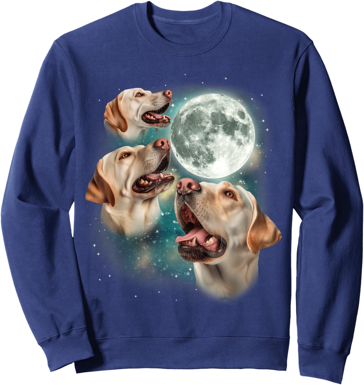 Three Labrador Retriever Moon | 3 Dogs Howling Moon Meme Sweatshirt - Sweatshirt | Navy