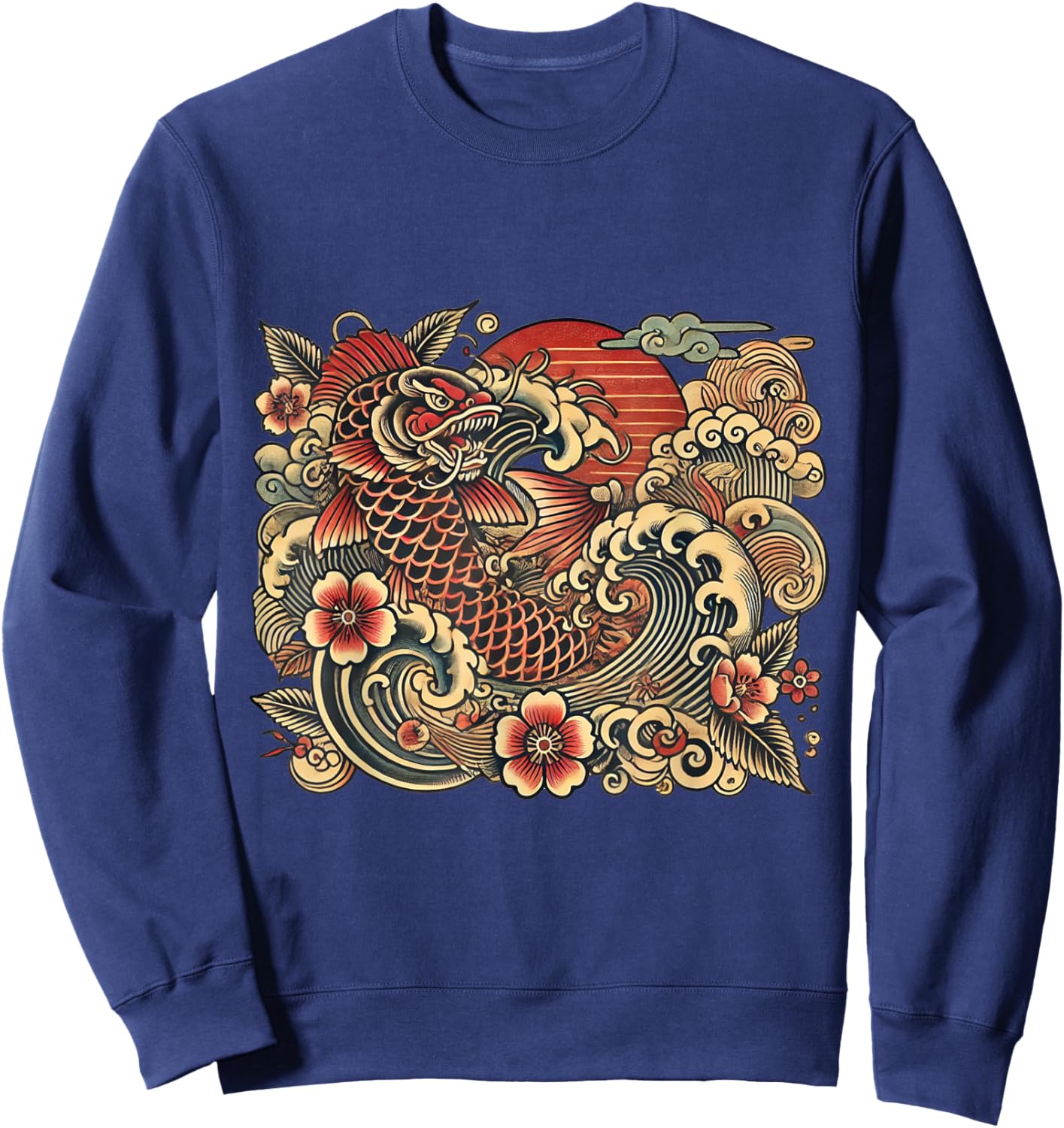 Japanese Vintage Retro Koi Dragon Sweatshirt - Sweatshirt | Navy