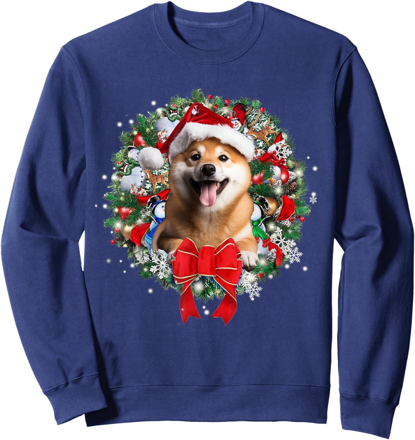 Shiba Inu Christmas Wreath Decoration Xmas Pajamas Sweatshirt - Sweatshirt | Navy