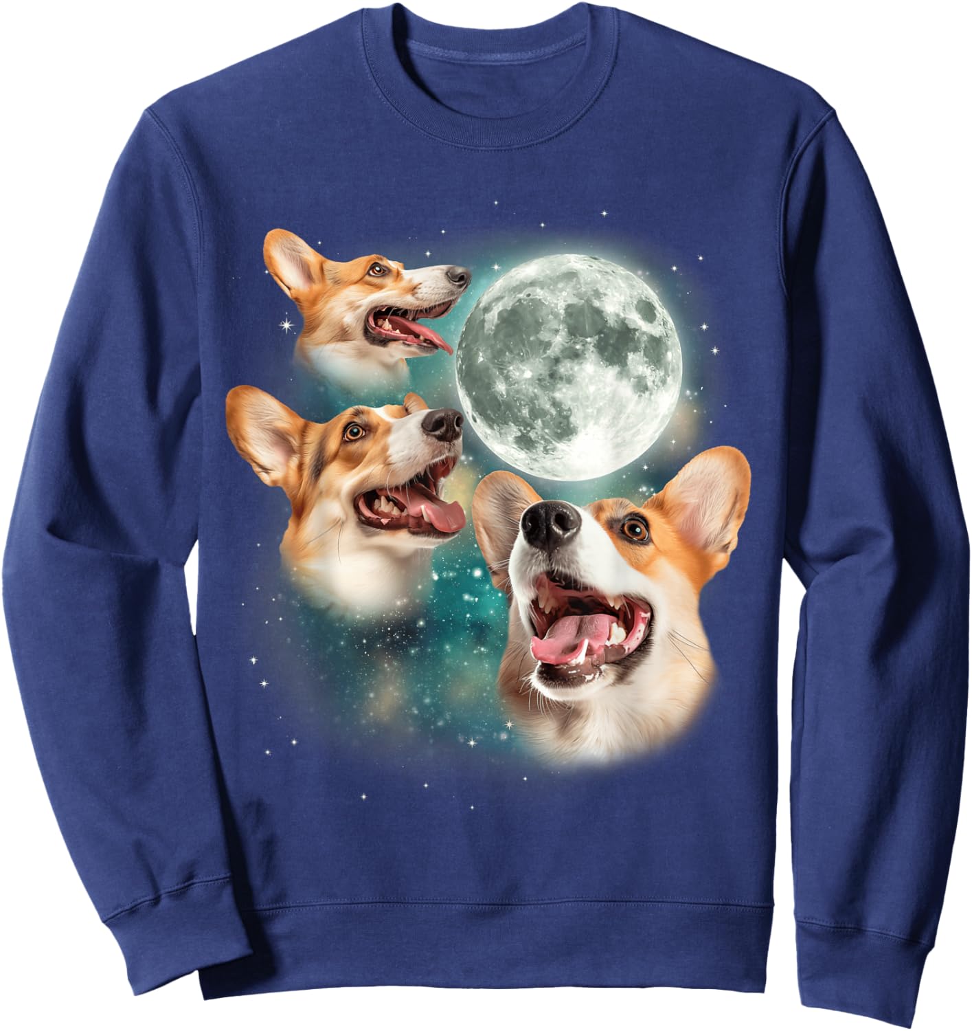Three Corgi Moon | 3 Cute Corgi Pups Howling Dog Meme Canine Sweatshirt - Sweatshirt | Navy