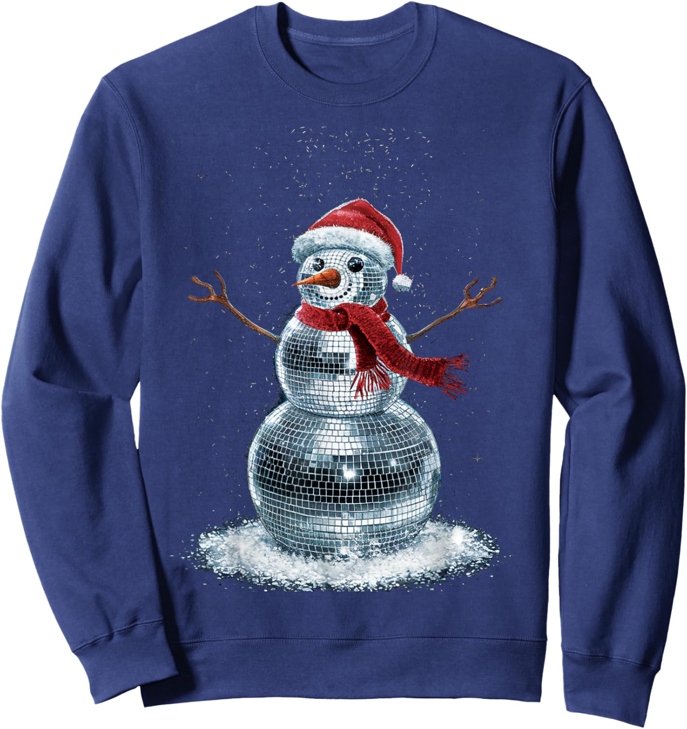 Snowman Christmas Retro Santa Hat Disco Ball Matching Family Sweatshirt - Sweatshirt | Navy