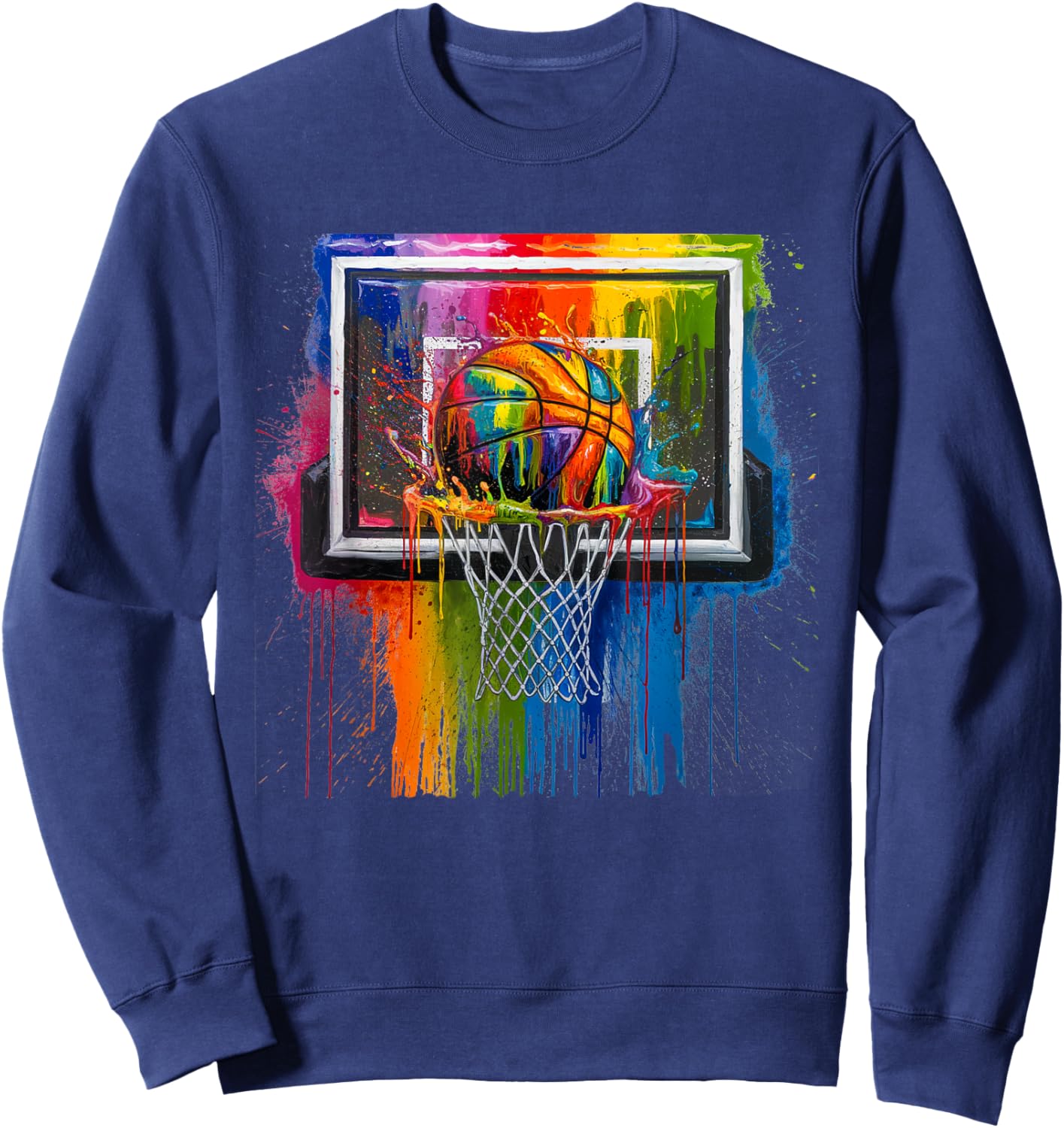 Colorful Basketball Tie Dye Paint Splash Hoop Drip Slam Dunk Sweatshirt - Sweatshirt | Navy