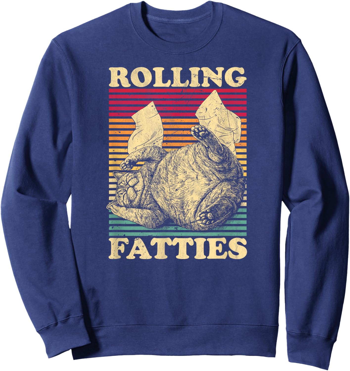 Rolling Fatties Cat Funny Cute Cat Lover Retro Black Sweatshirt - Sweatshirt | Navy