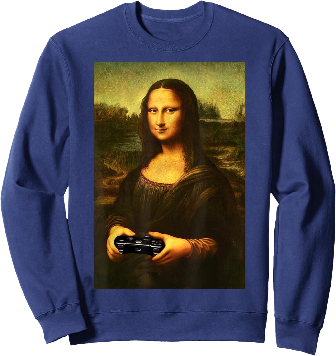 Mona Lisa PC Console Gamer Vintage Art Parody Funny Gamers Sweatshirt - Sweatshirt | Navy