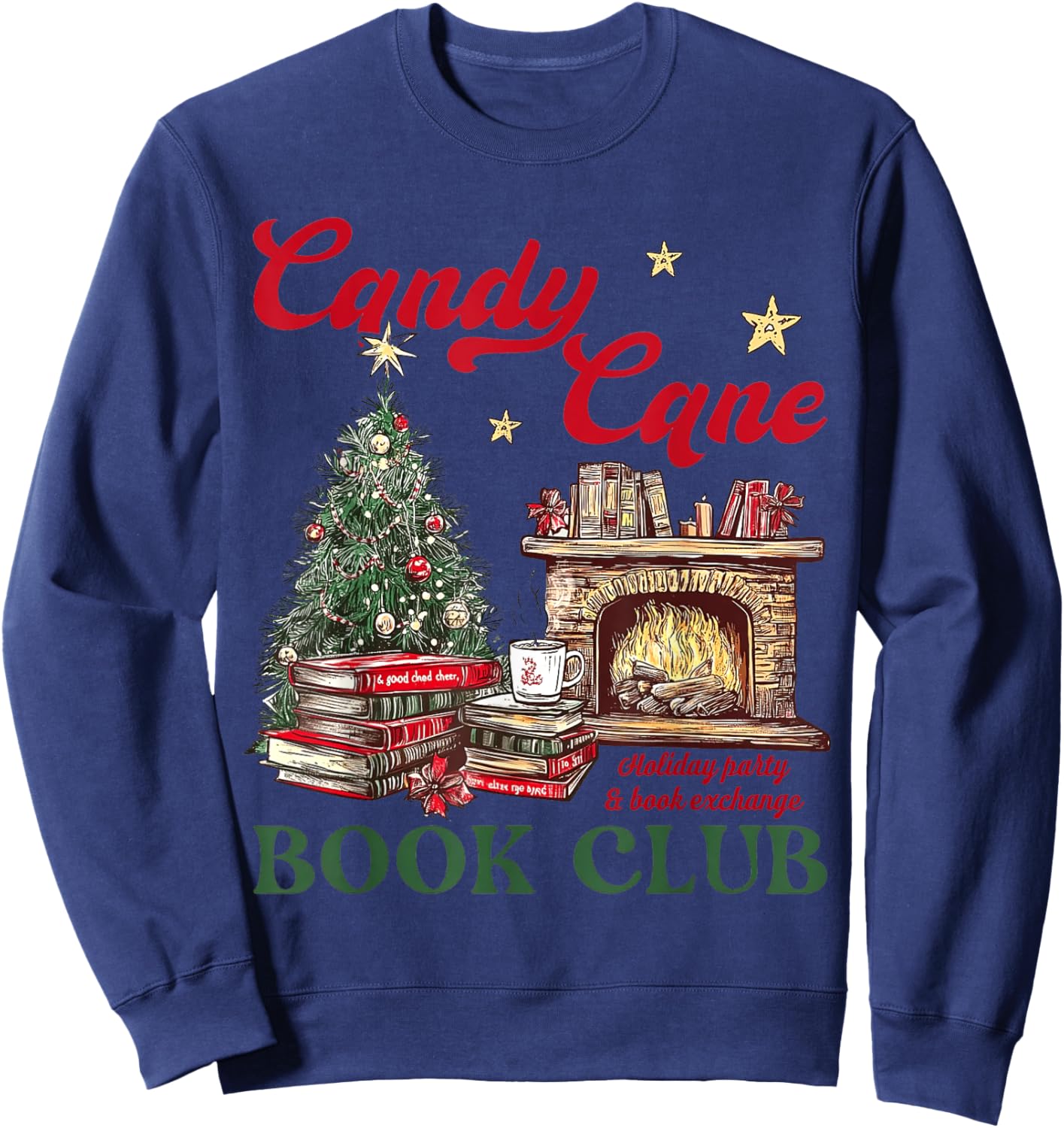 Candy Cane Book Club Holiday Party & Book Exchange Sweatshirt - Sweatshirt | Navy