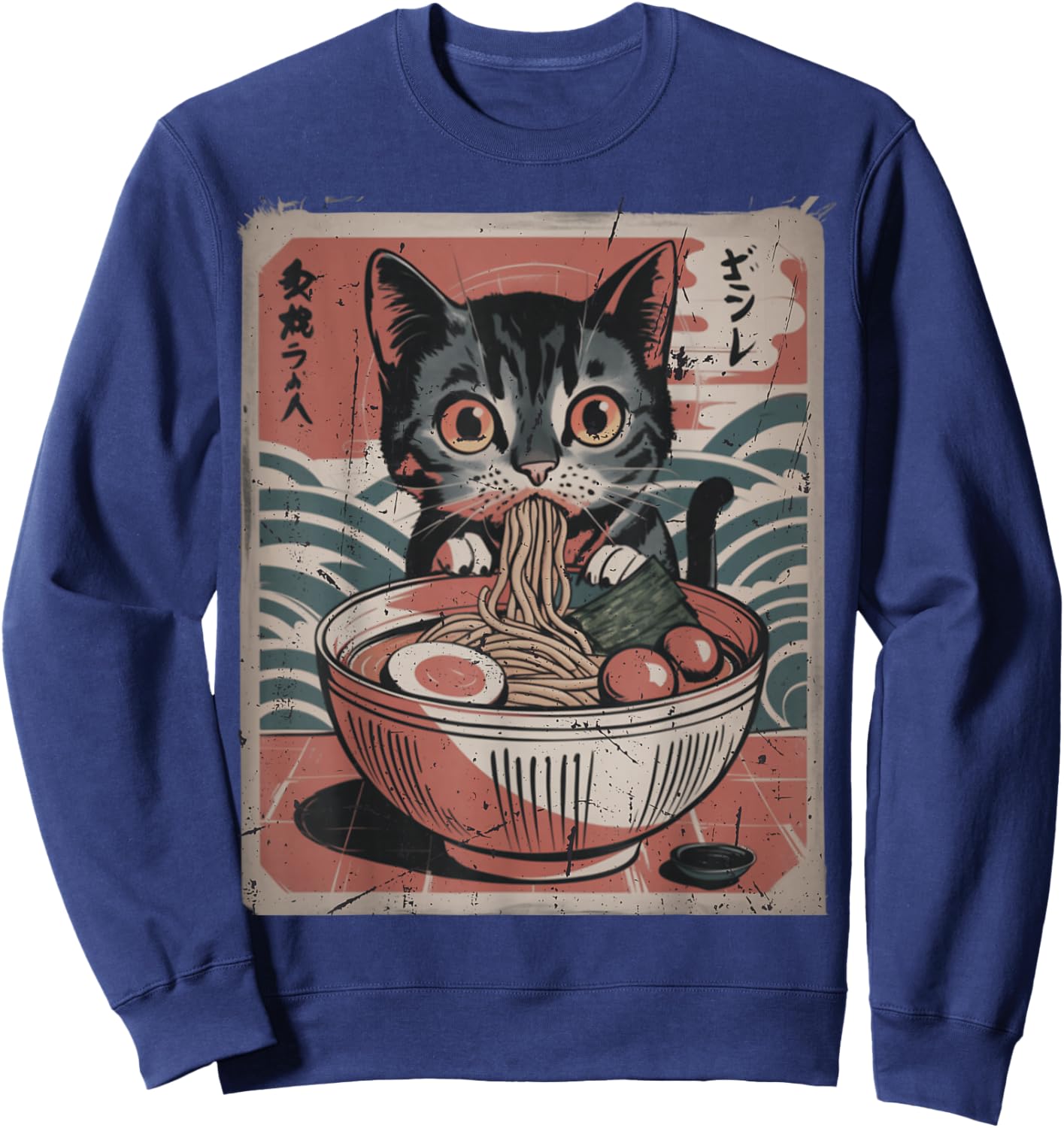 Cute Kitten Kawaii cat Ramen Bowl Japanese Art Design Sweatshirt - Sweatshirt | Navy
