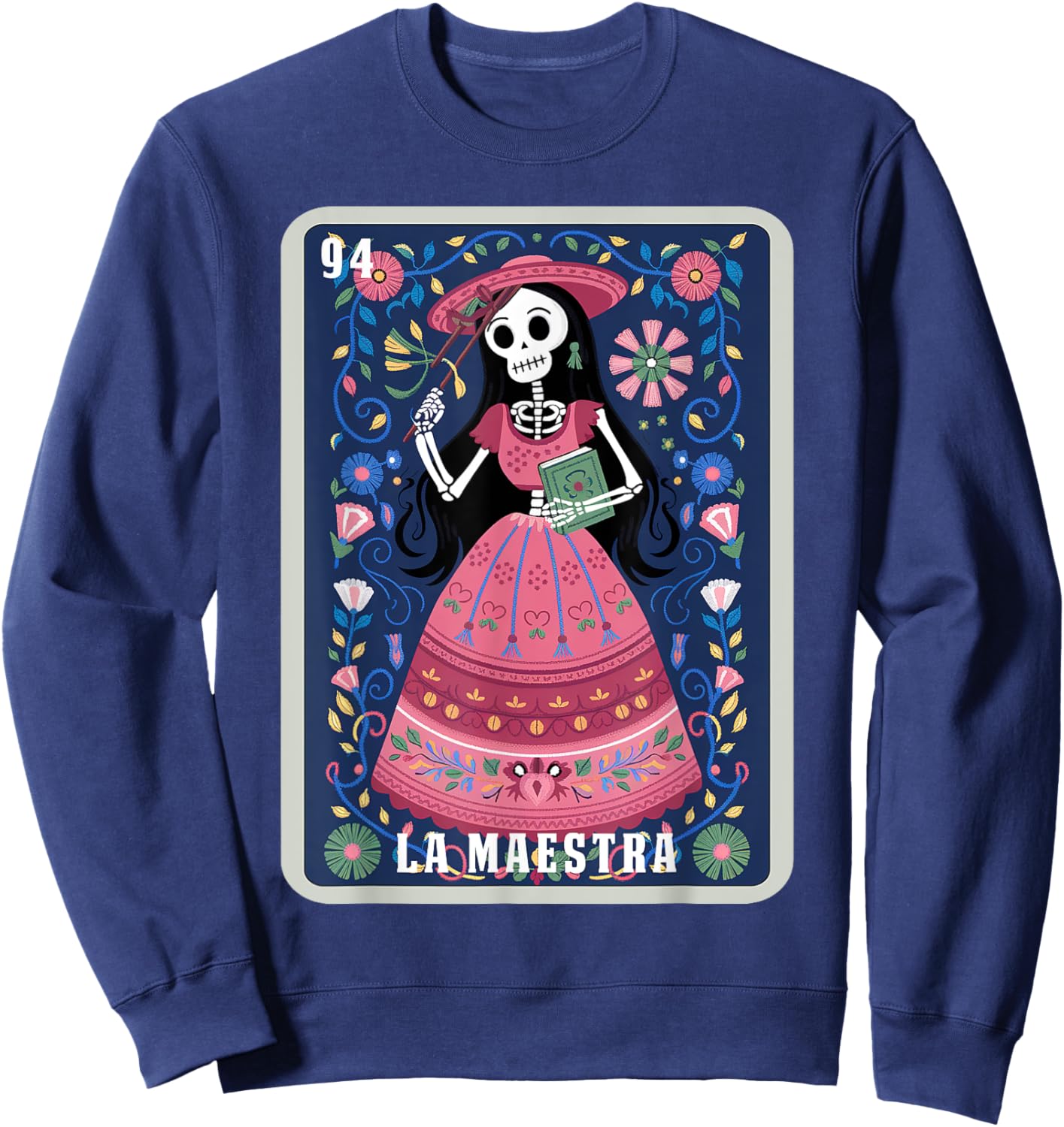La Maestra Halloween Mexican Bingo Card Teacher Lottery Card Sweatshirt - Sweatshirt | Navy