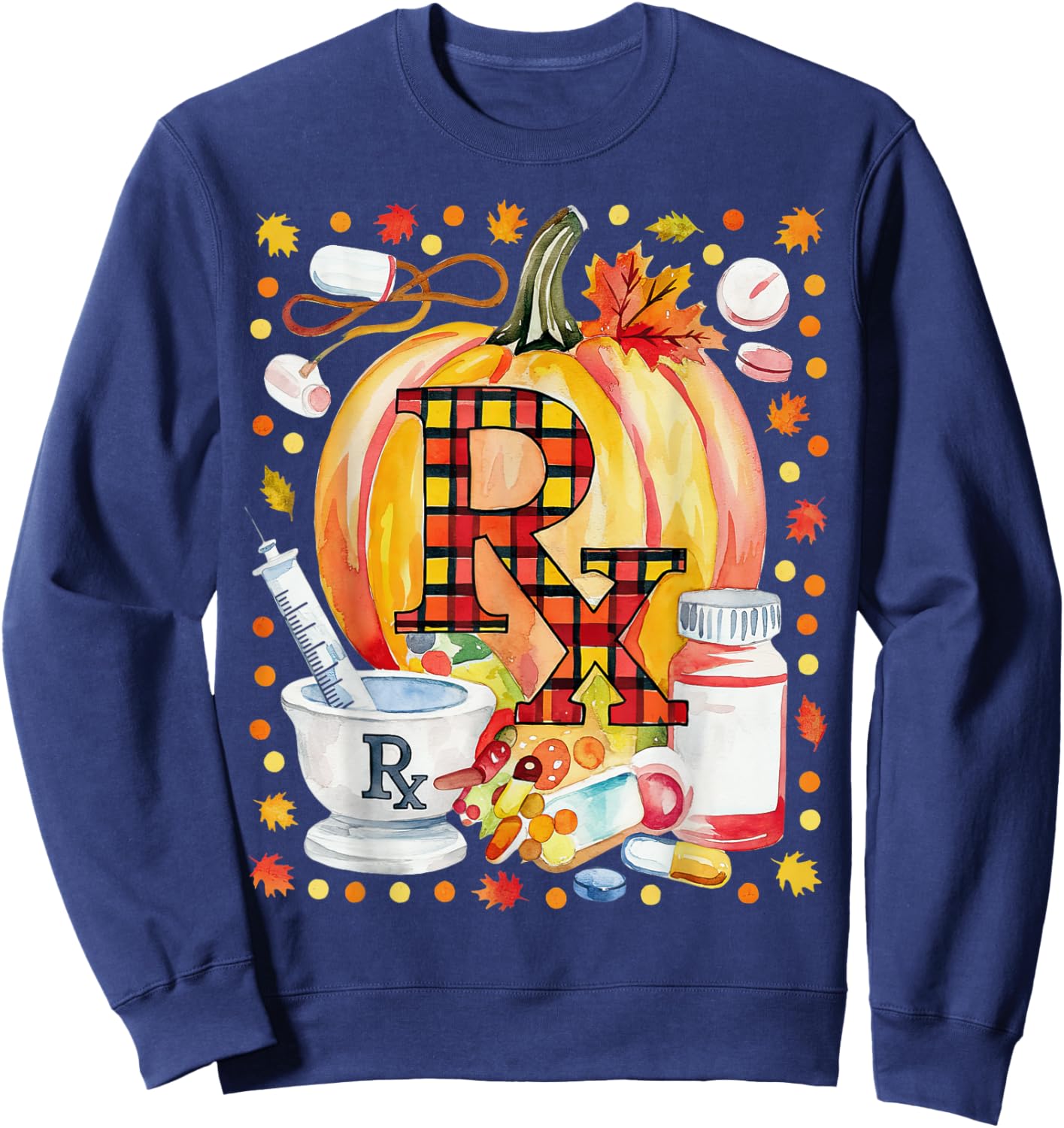 CPhT Pharmacy Technician Fall Autumn Leaves Pumpkin Season Sweatshirt - Sweatshirt | Navy