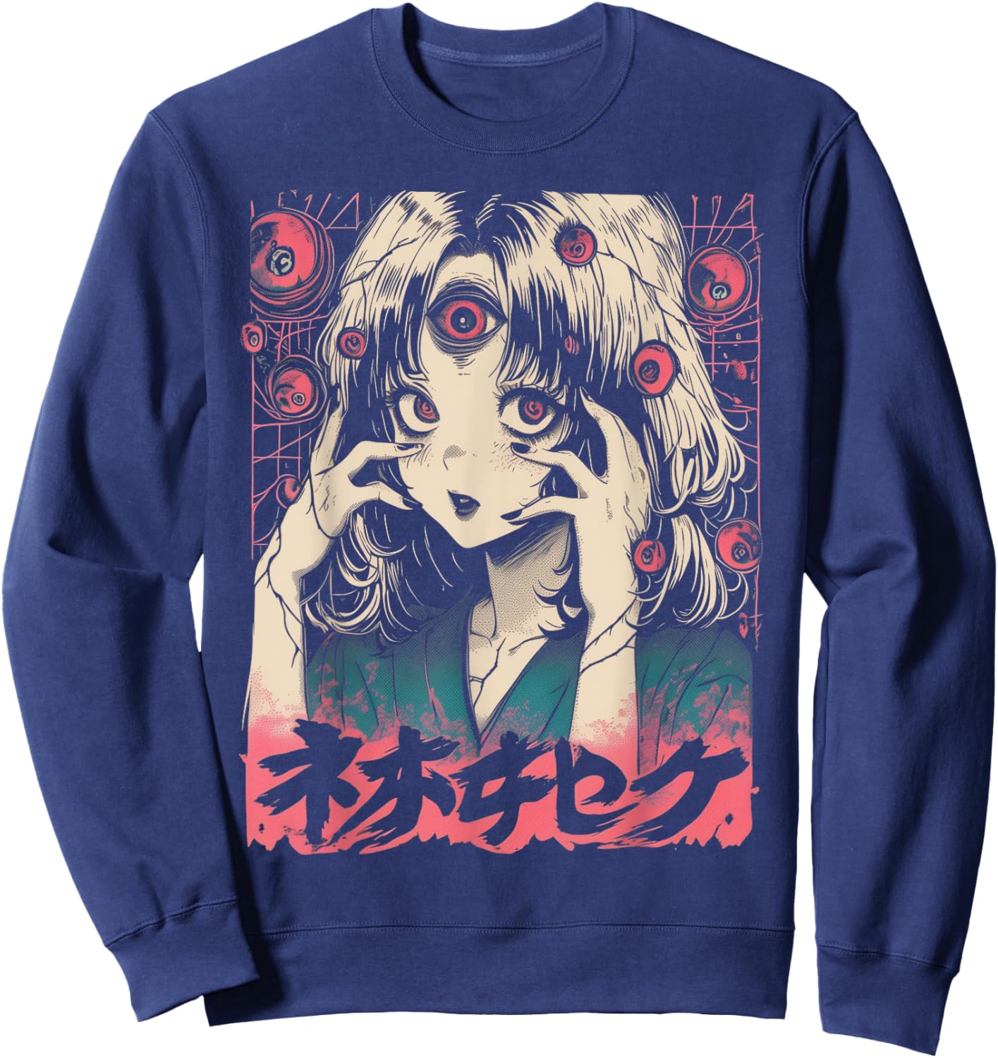 Goth Grunge Demon Anime Girl Waifu Horror Alt Aesthetic Sweatshirt - Sweatshirt | Navy
