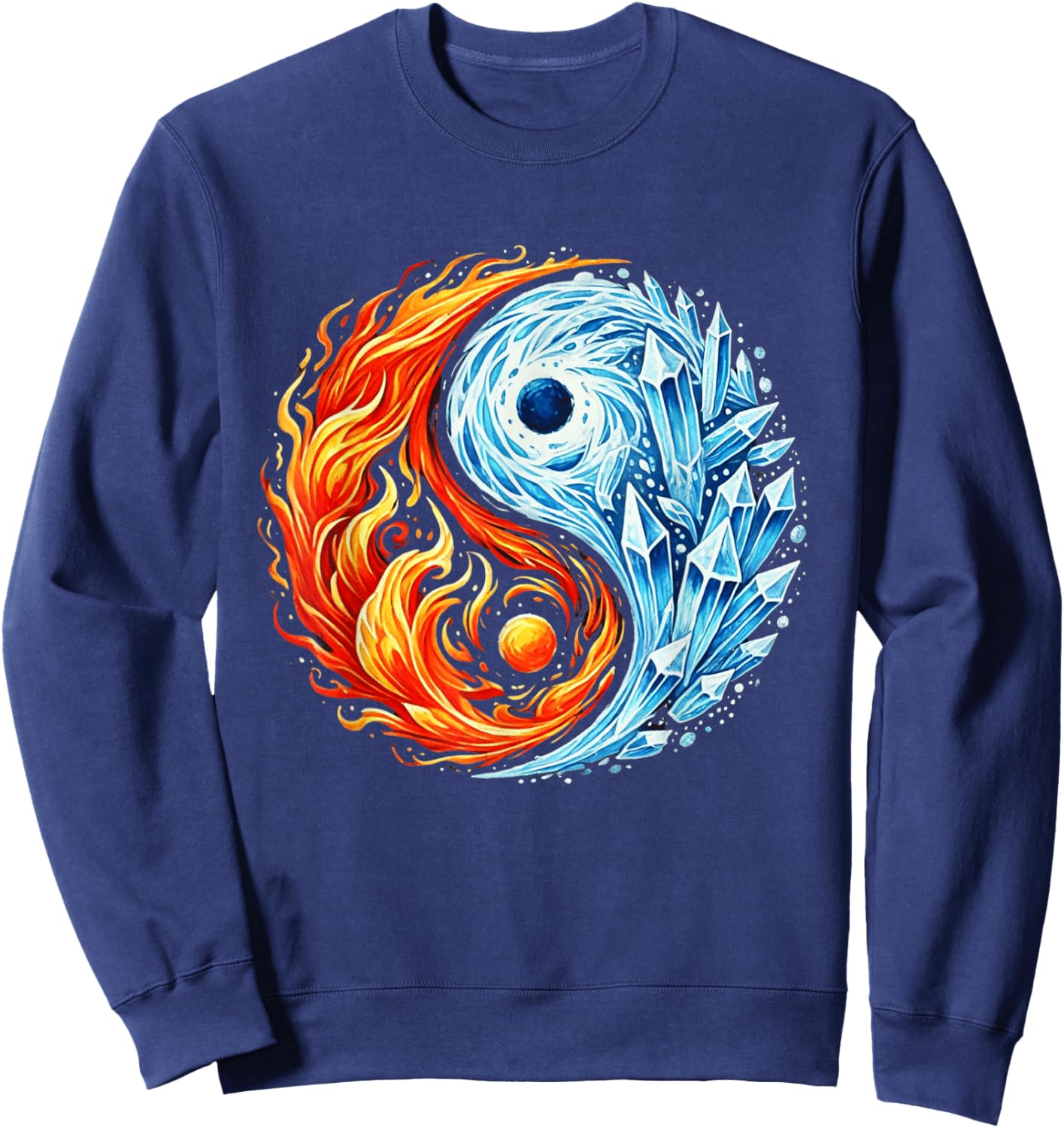 Fire and Ice Yin Yang Elemental Balance Circle Zen Yoga Sweatshirt - Sweatshirt | Navy