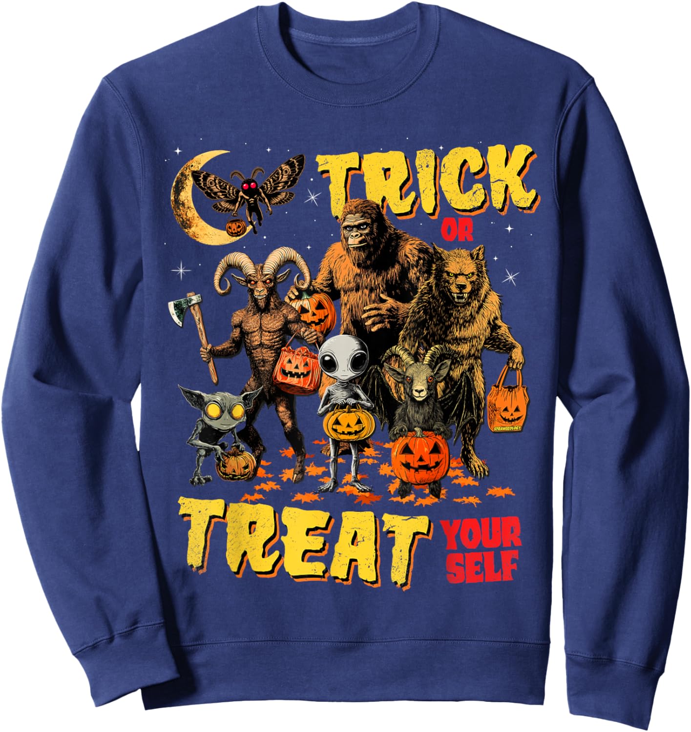 Trick Or Treat Yourself Cryptid Bigfoot Dogman Halloween Sweatshirt - Sweatshirt | Navy