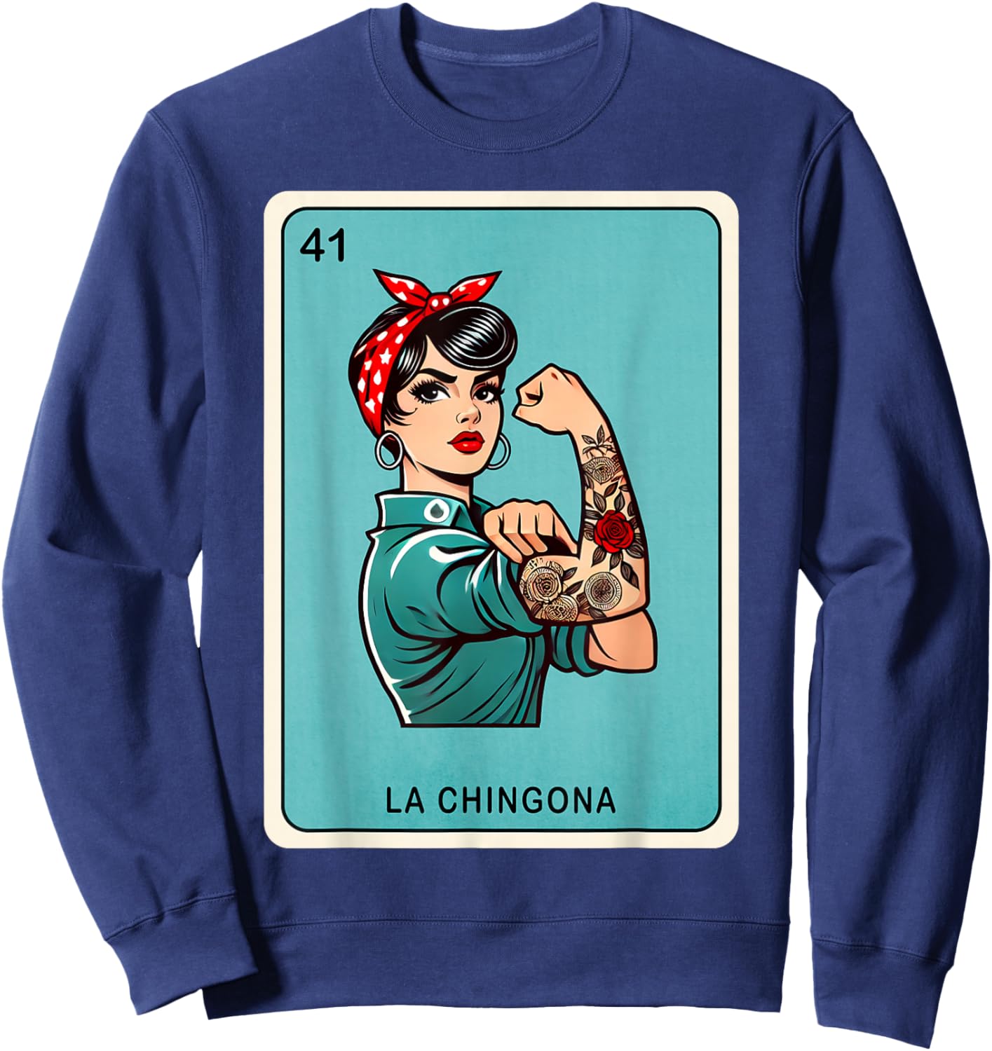 La Chingona Funny Card Mexican Lottery chingona women Sweatshirt - Sweatshirt | Navy