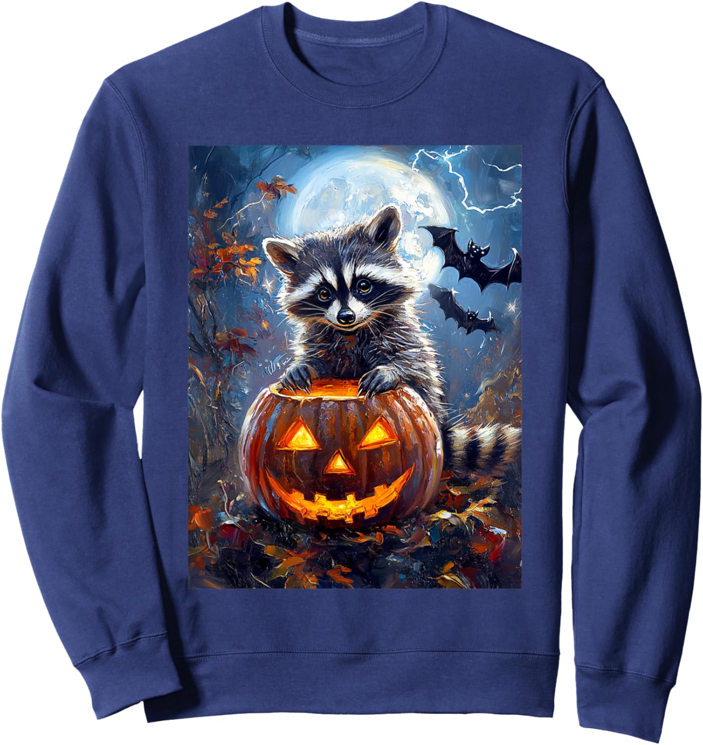 Halloween Girls Boys Spooky Raccoon Pumpkin Kids Halloween Sweatshirt - Sweatshirt | Navy