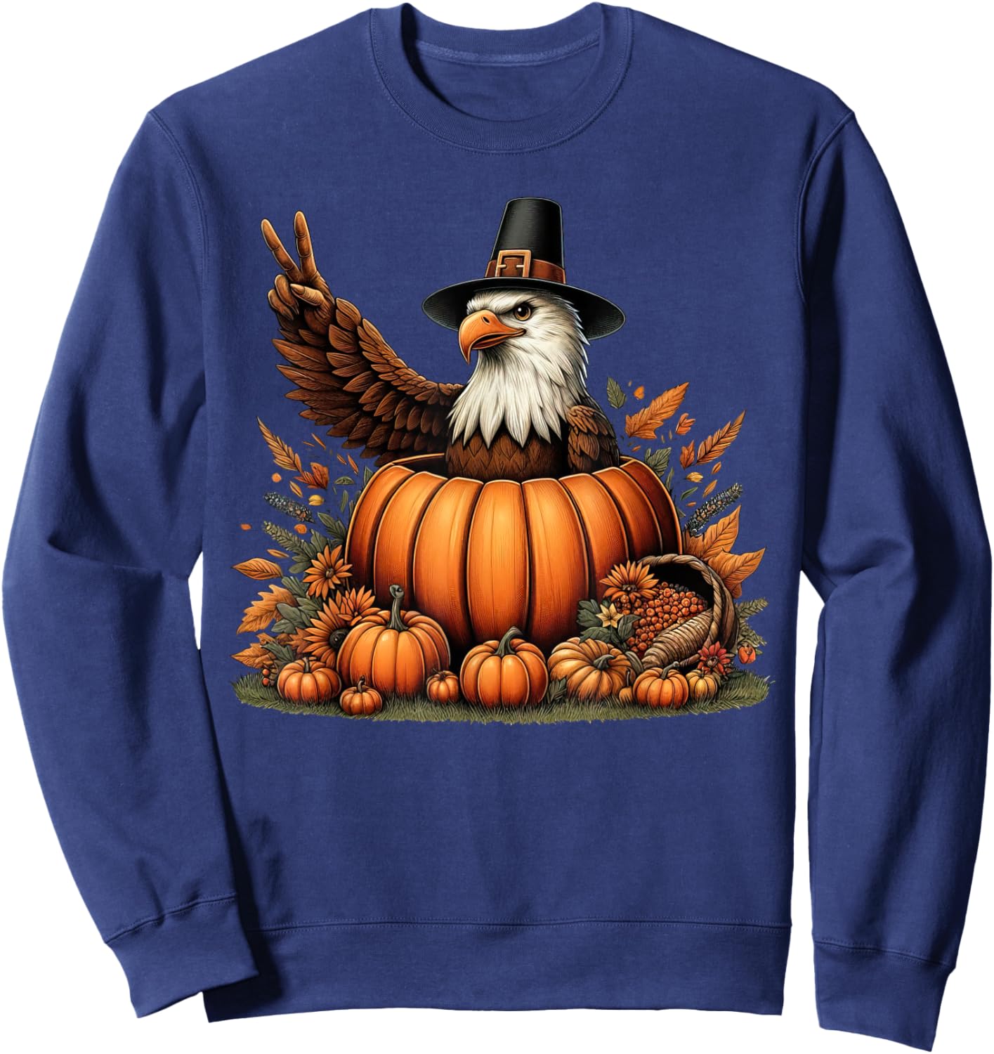Autumn Pumpkin Fall Eagle Thanksgiving Kids Sweatshirt - Sweatshirt | Navy