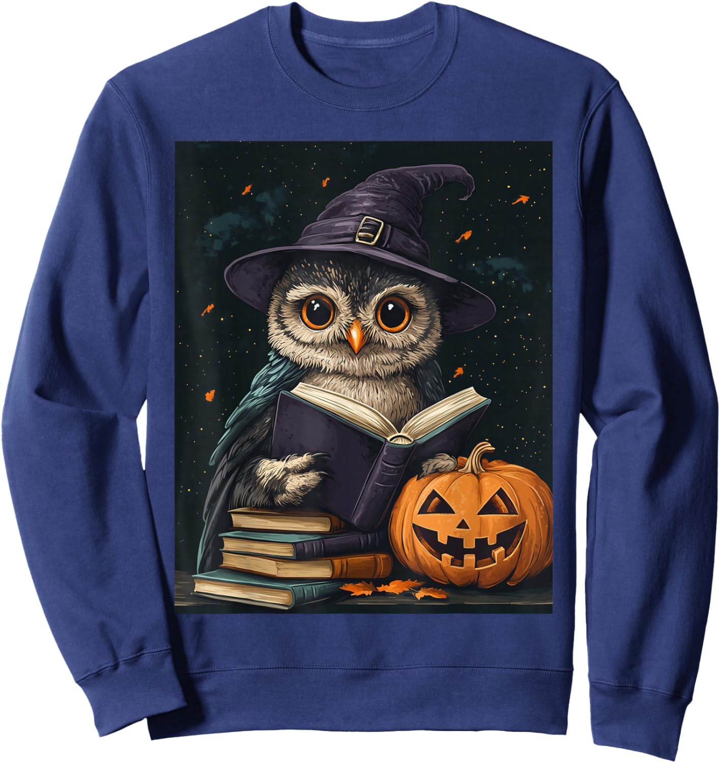 Halloween Girls Owl Book Boys Spooky Pumpkin Kids Halloween Sweatshirt - Sweatshirt | Navy