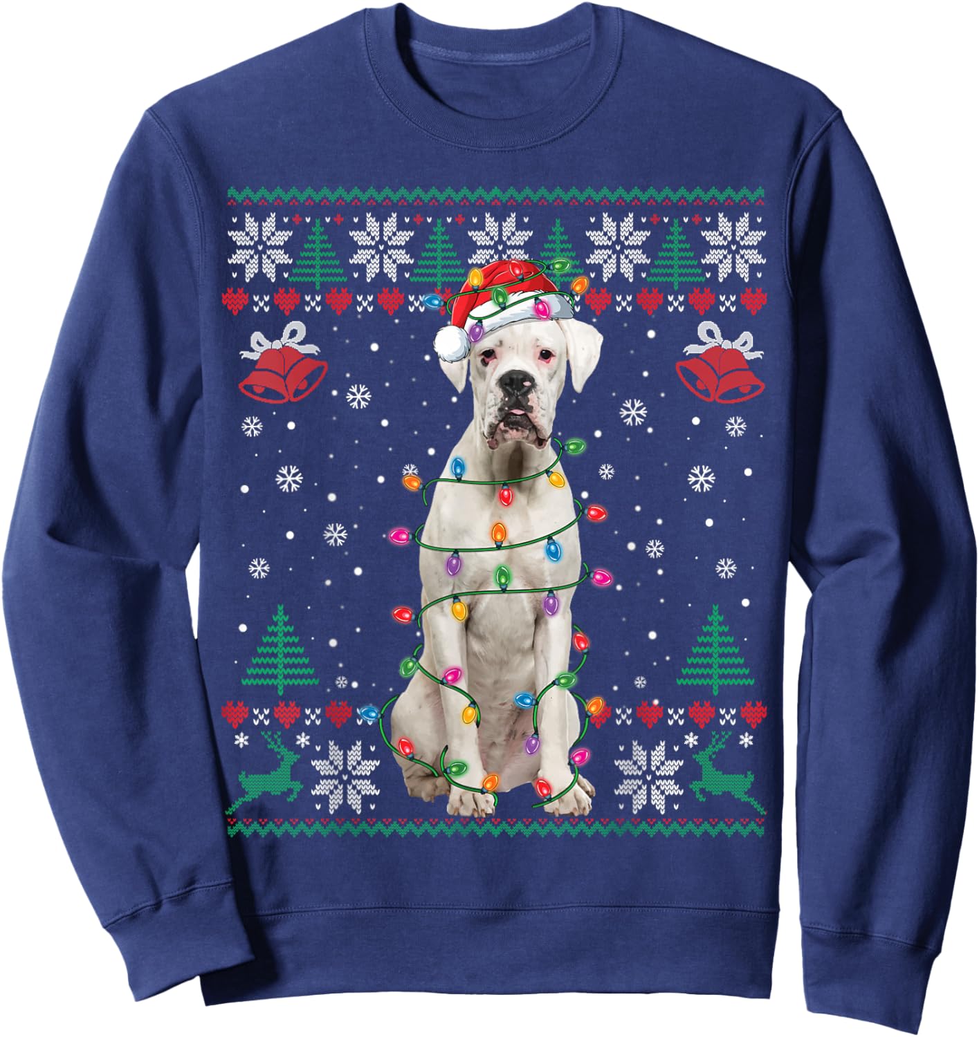 White Boxer Dog Ugly Christmas Sweater Funny Xmas Sweatshirt - Sweatshirt | Navy