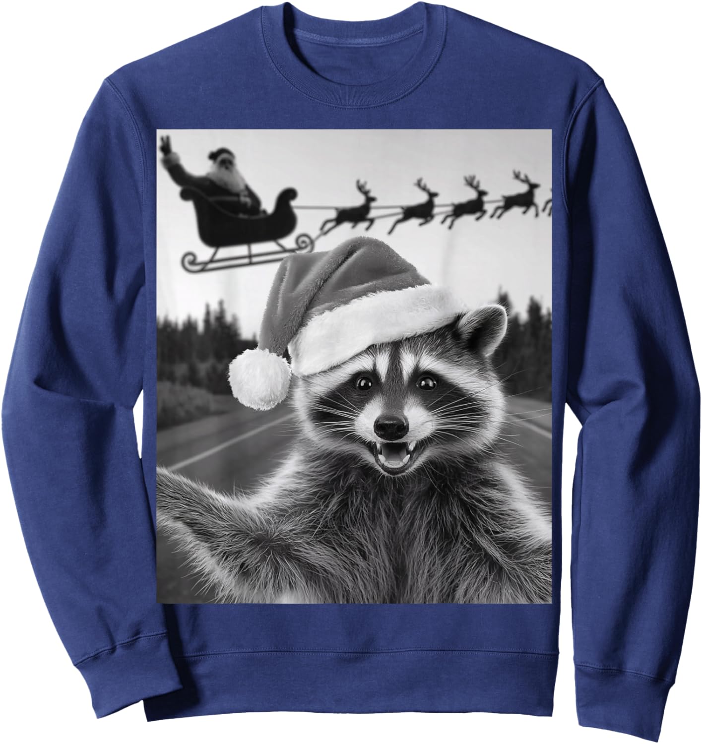Funny Christmas Raccoon Shirt Raccoon Selfie With Santa Sweatshirt - Sweatshirt | Navy