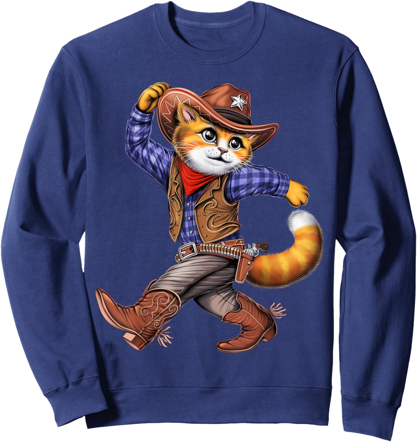 Cat Cowboy Western Country Rodeo Funny Cat Sweatshirt - Sweatshirt | Navy