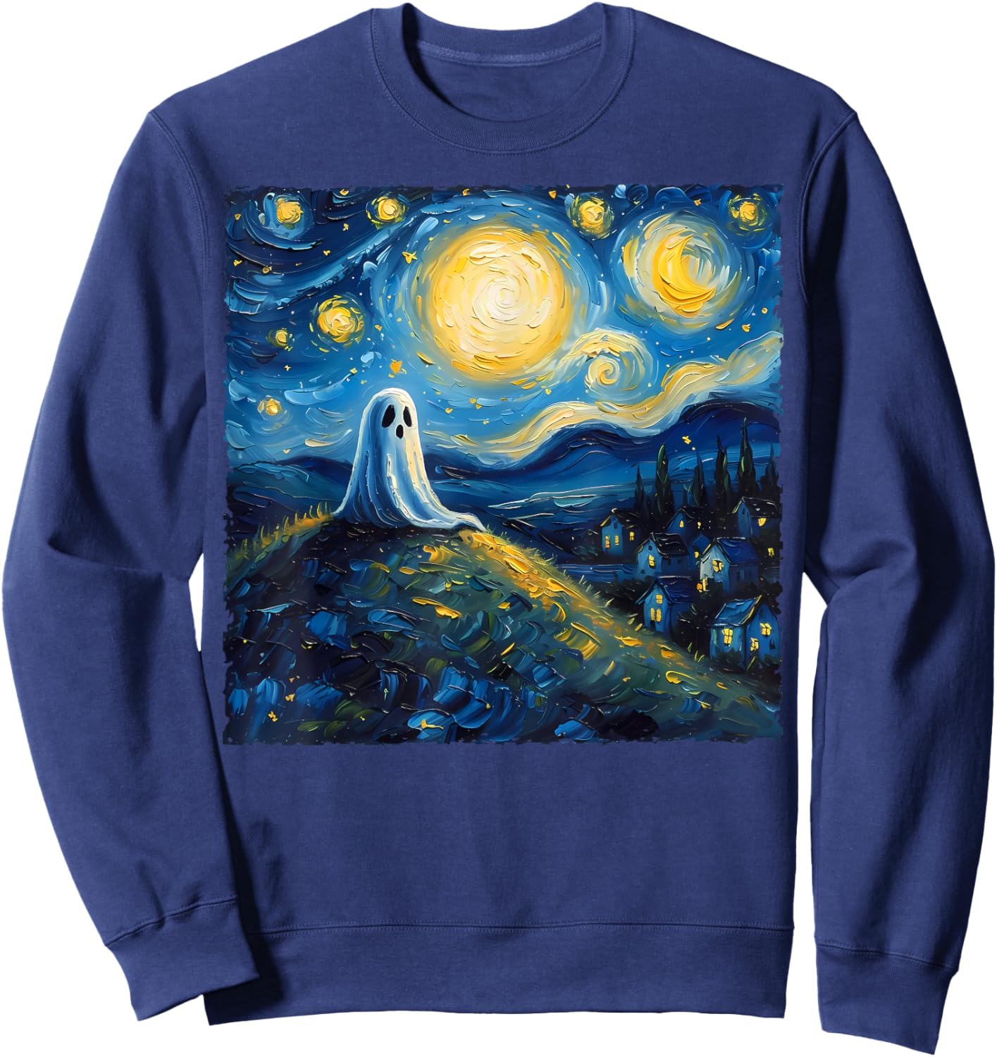 Van Gogh Style Funny Ghost Lover The Starry Night Painting Sweatshirt - Sweatshirt | Navy