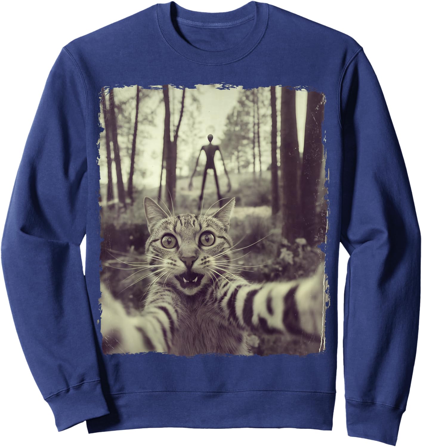 Cat Selfie With Alien UFO Funny Cat Gifts Women Kids Sweatshirt - Sweatshirt | Navy