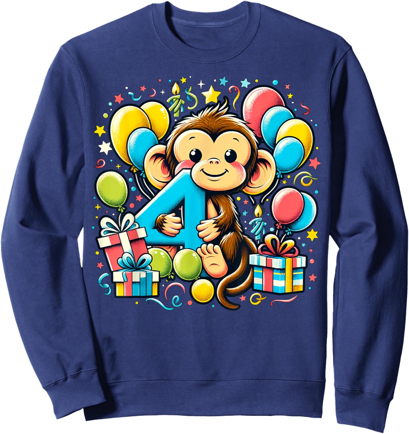 Monkey 4th birthday boy girl 4 years old fourth four Monkey Sweatshirt - Sweatshirt | Navy