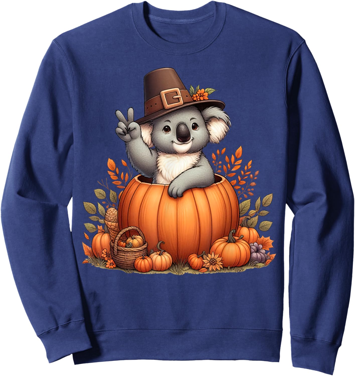 Autumn Pumpkin Fall Koala Thanksgiving Kids Sweatshirt - Sweatshirt | Navy