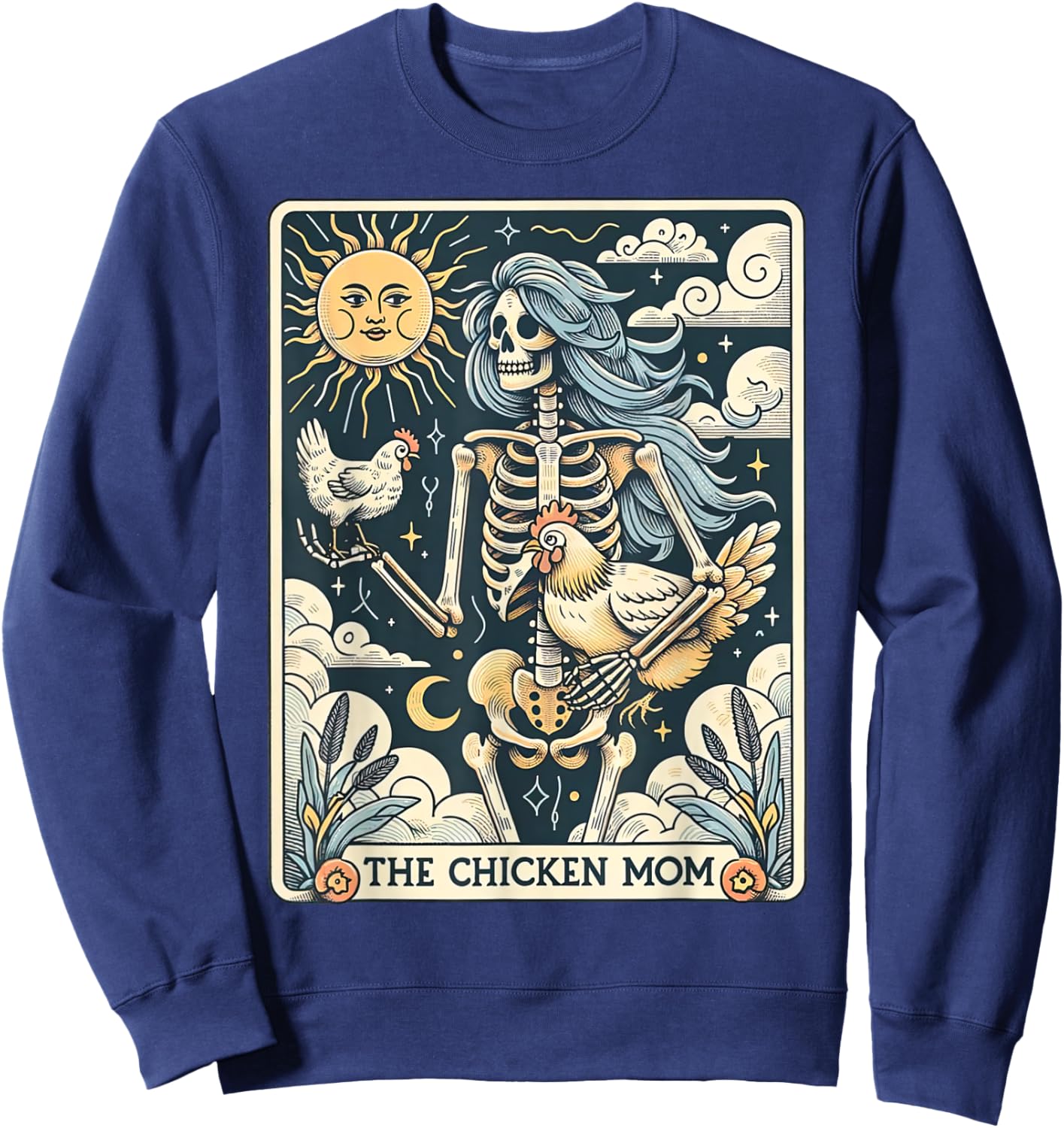Skeleton Tarot Card Chicken Mom Farm Animal Farmer Women Sweatshirt - Sweatshirt | Navy
