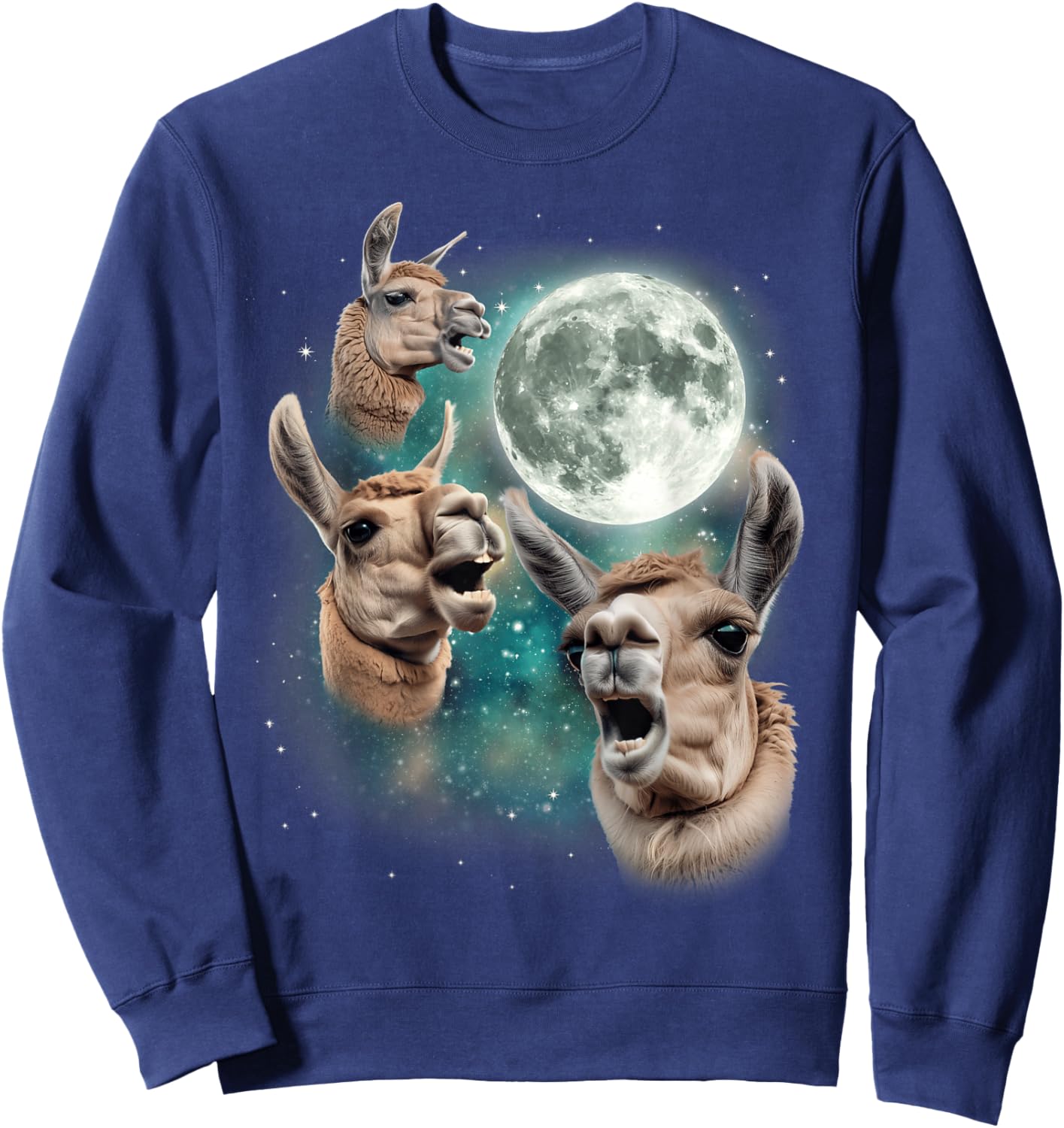 Three Llama Moon | Funny 3 Llama Howling Weird Cursed Meme Sweatshirt - Sweatshirt | Navy
